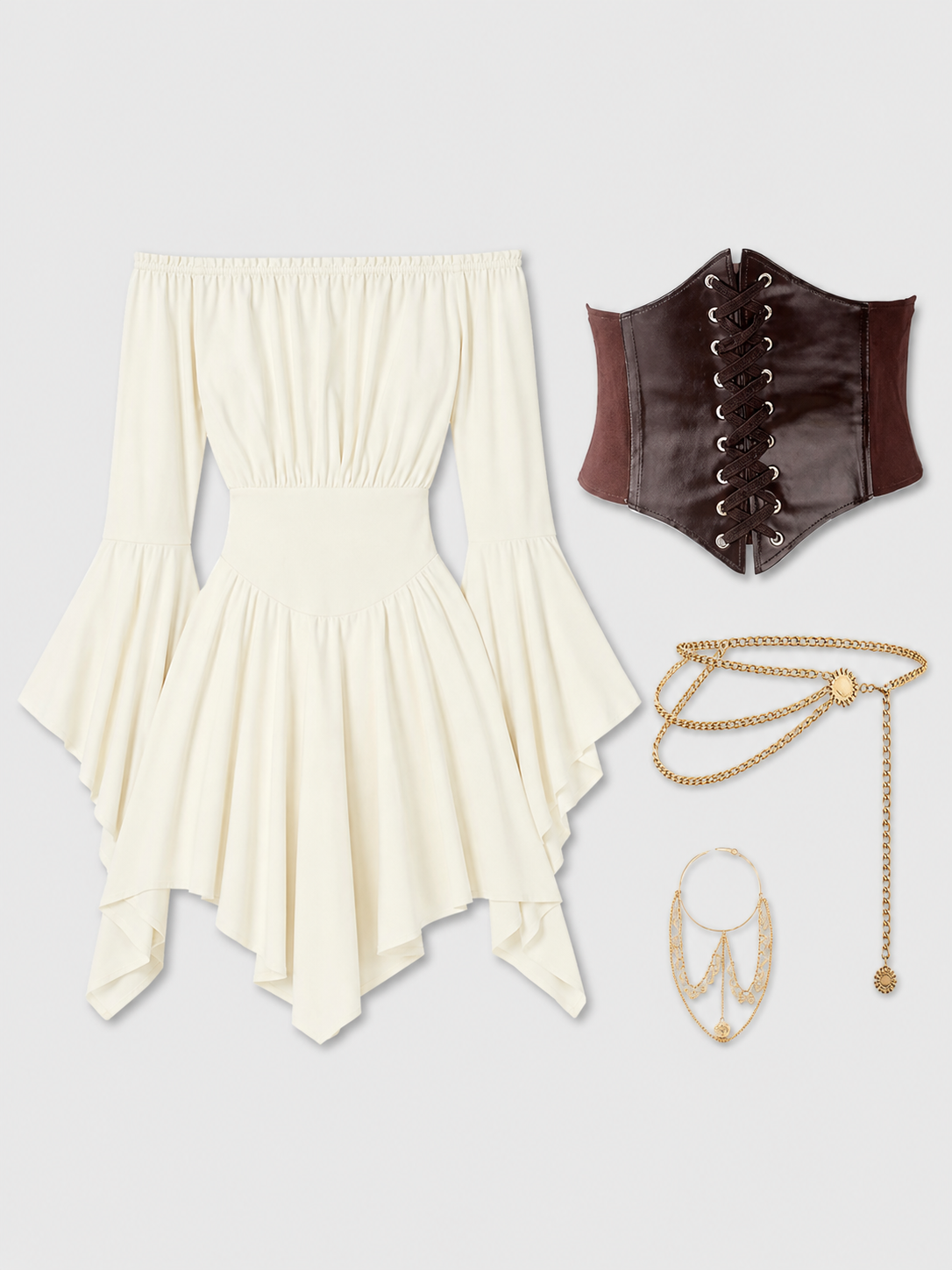 Off-the-Shoulder Dress with Lace-Up Belt