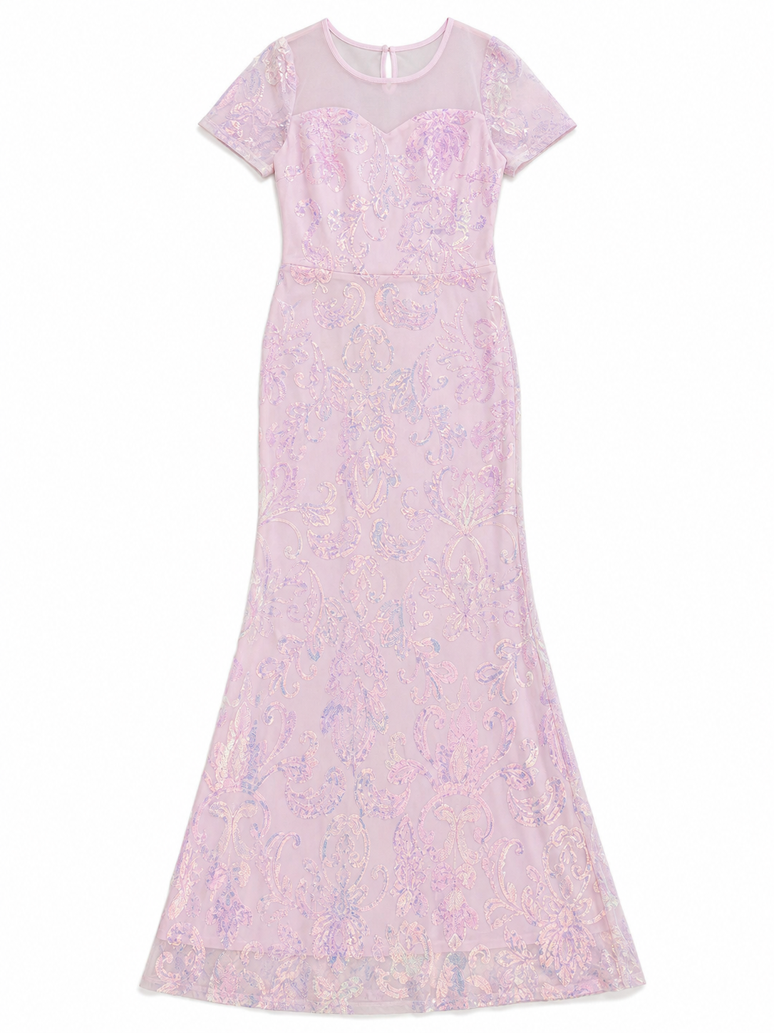 Floor-Length Evening Dress with Sequin Floral Pattern