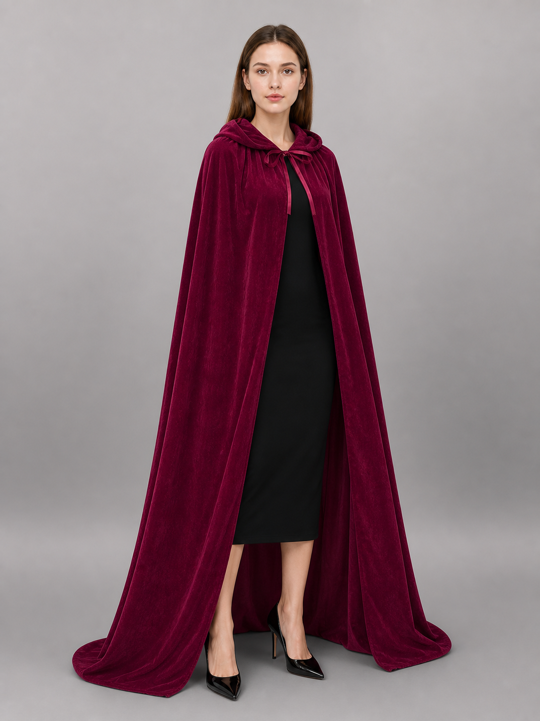 Burgundy Hooded Carnival Cloak for Cosplay included items 3