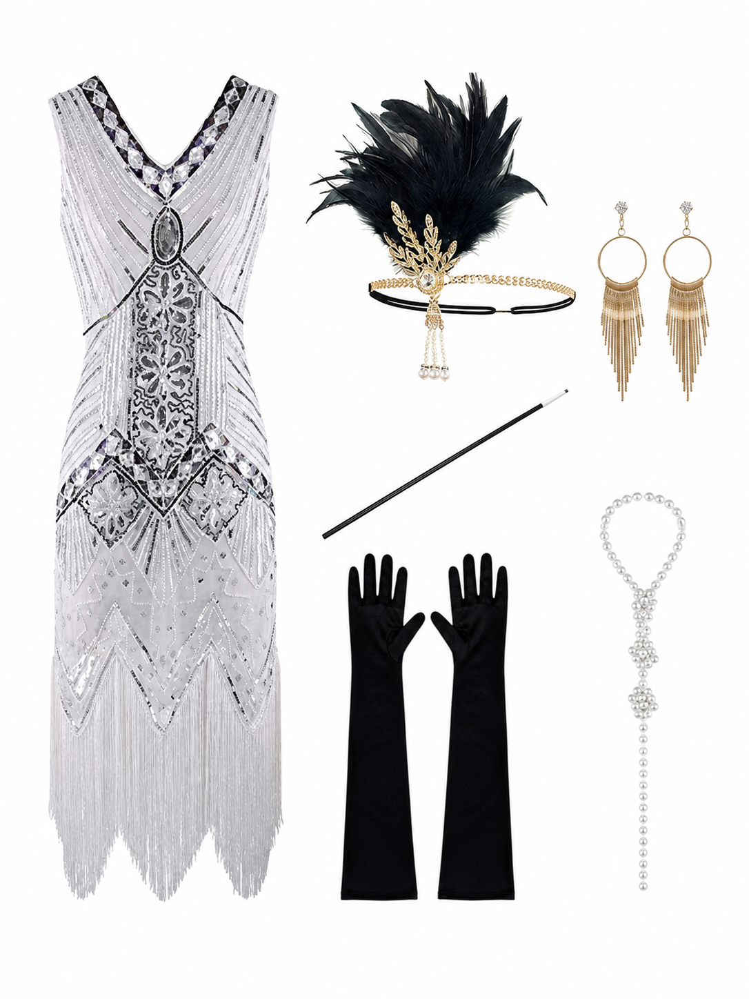 1920s-Style Fringe Dress with Sequins