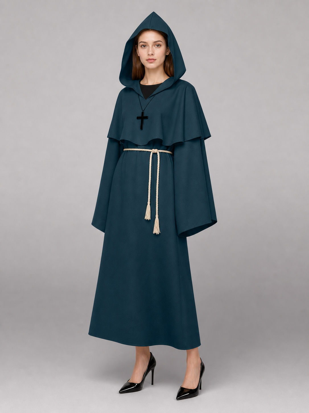 Dark Teal Hooded Costume Cloak included items 2