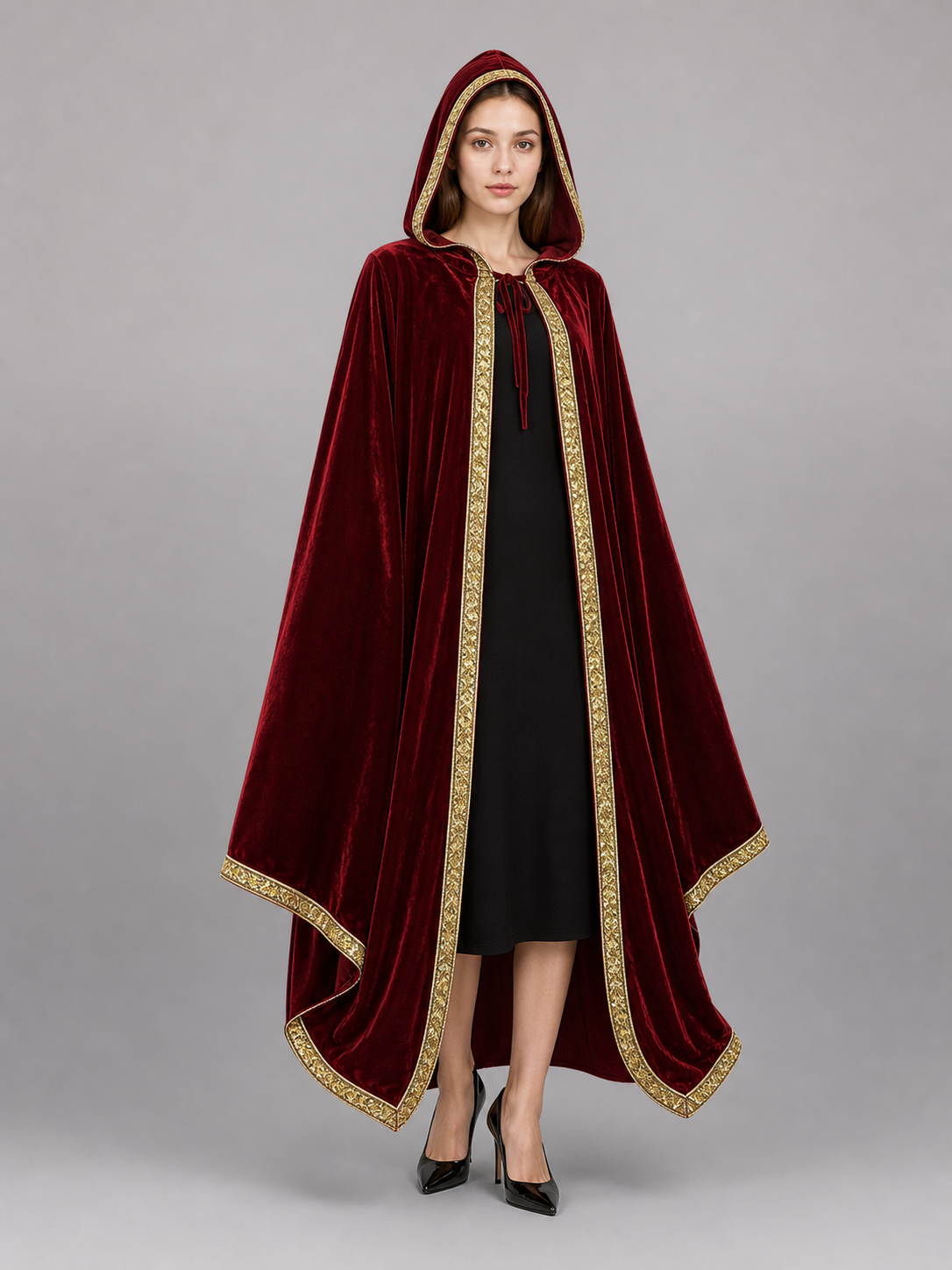 Burgundy Carnival Hooded Cloak included items