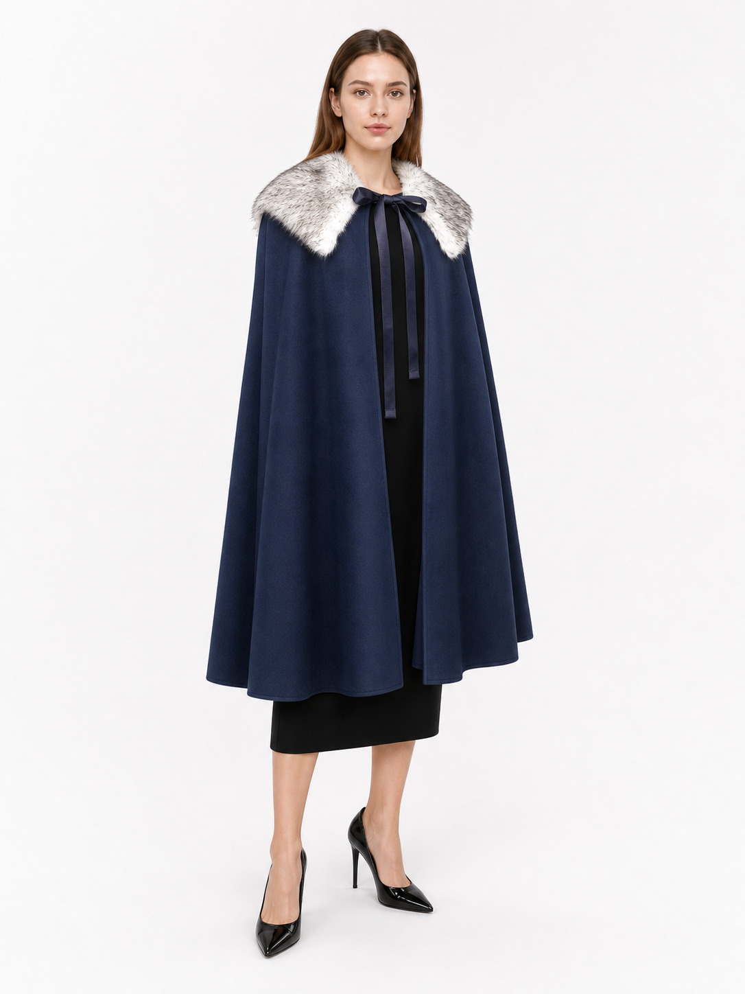 Blue Costume Cloak with Fur-Look Collar