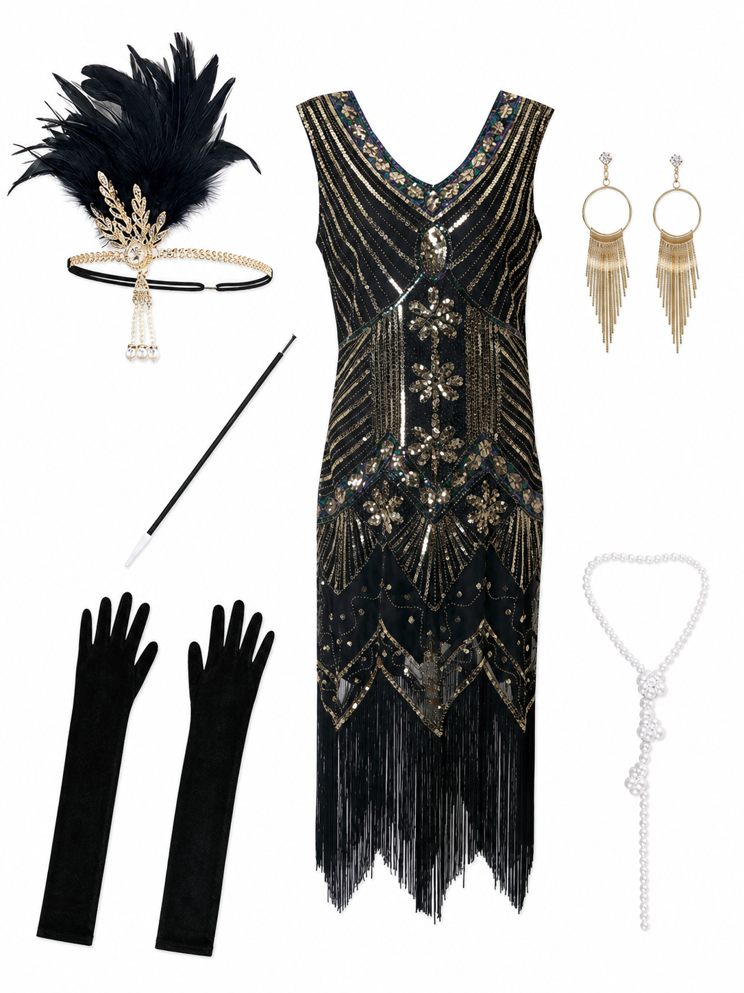 Art Deco Dress with Geometric Embellishment and Fringe