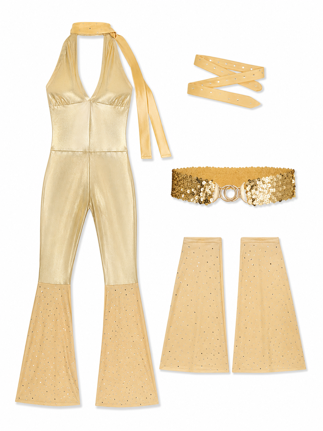 Gold-Toned Sequin Jumpsuit for Cosplay