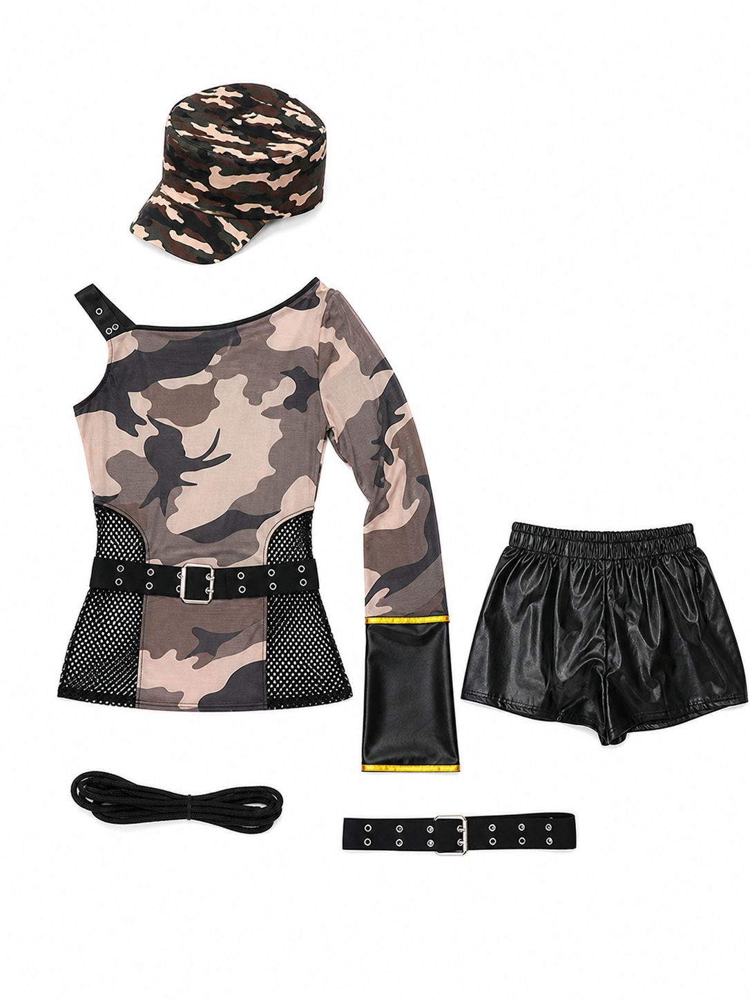 Camouflage costume with shorts for themed parties