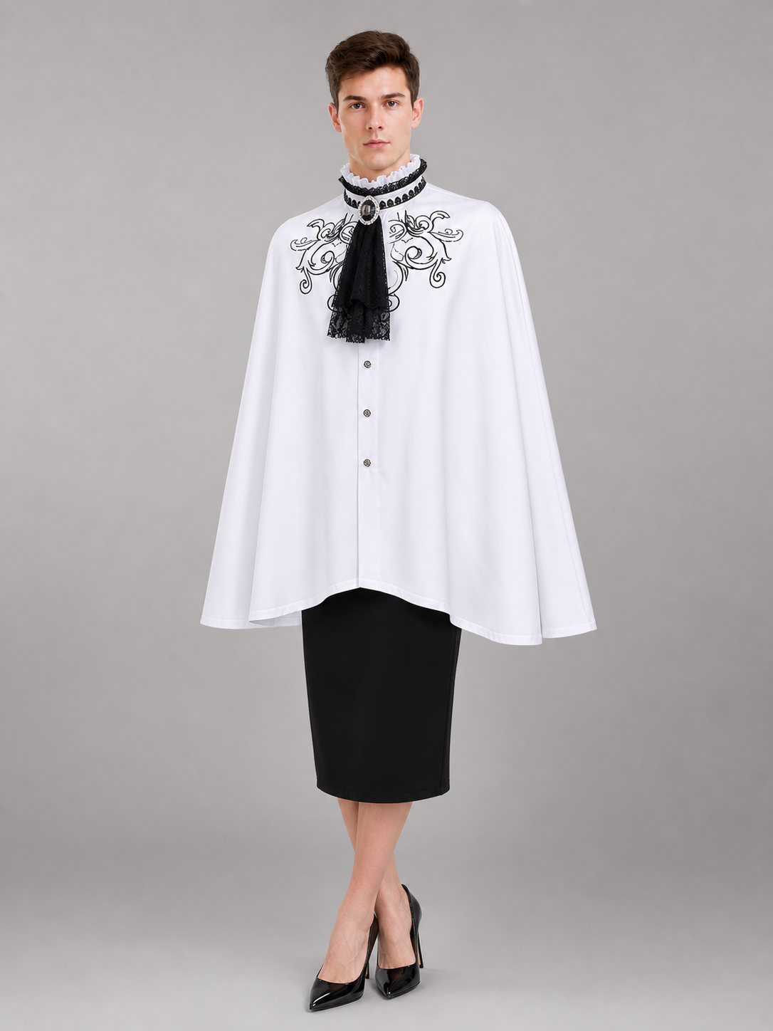 White Costume Shirt with Jabot and Embroidery included items