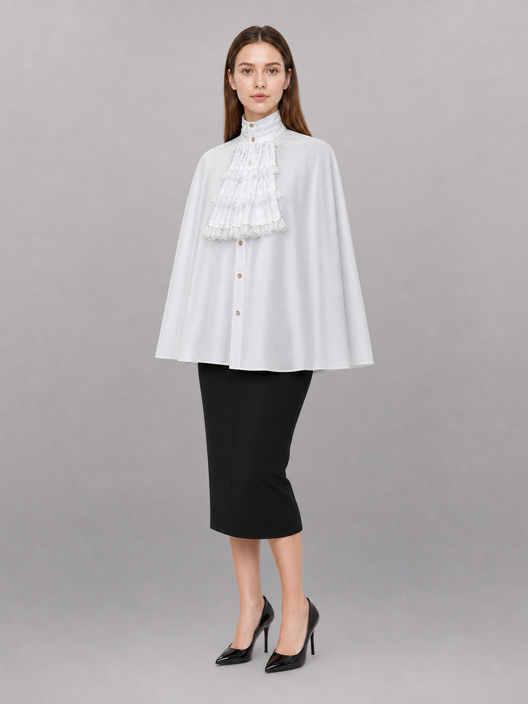 White Blouse with Jabot and Long Sleeves