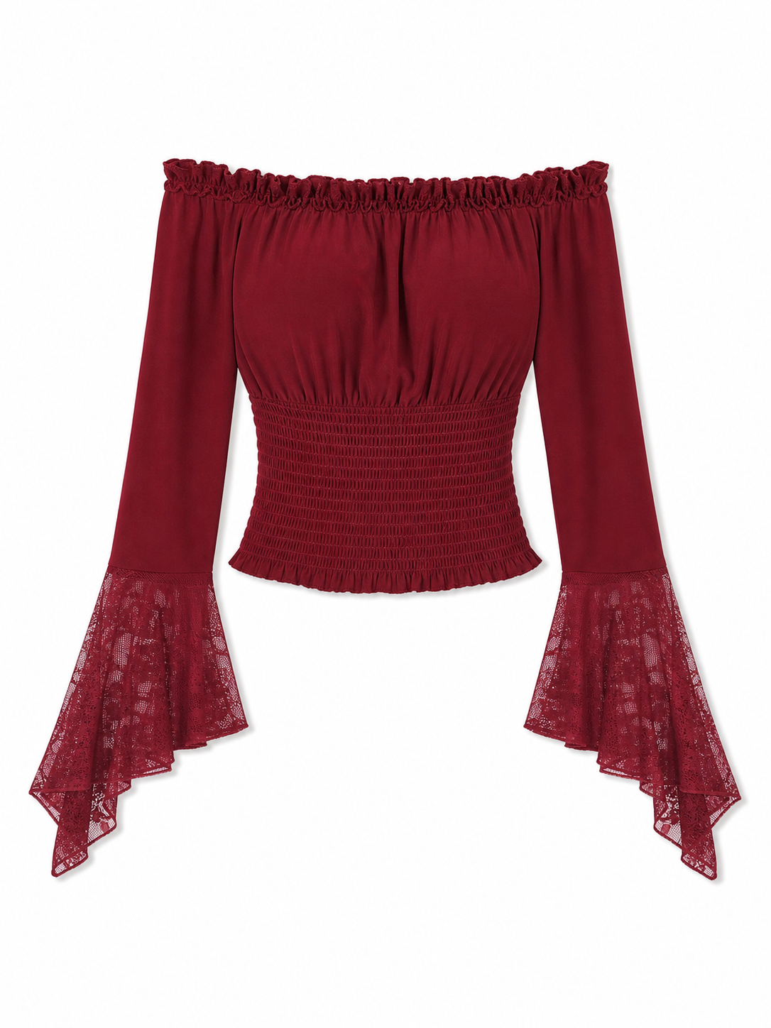 Off-the-Shoulder Blouse with Lace Cuffs