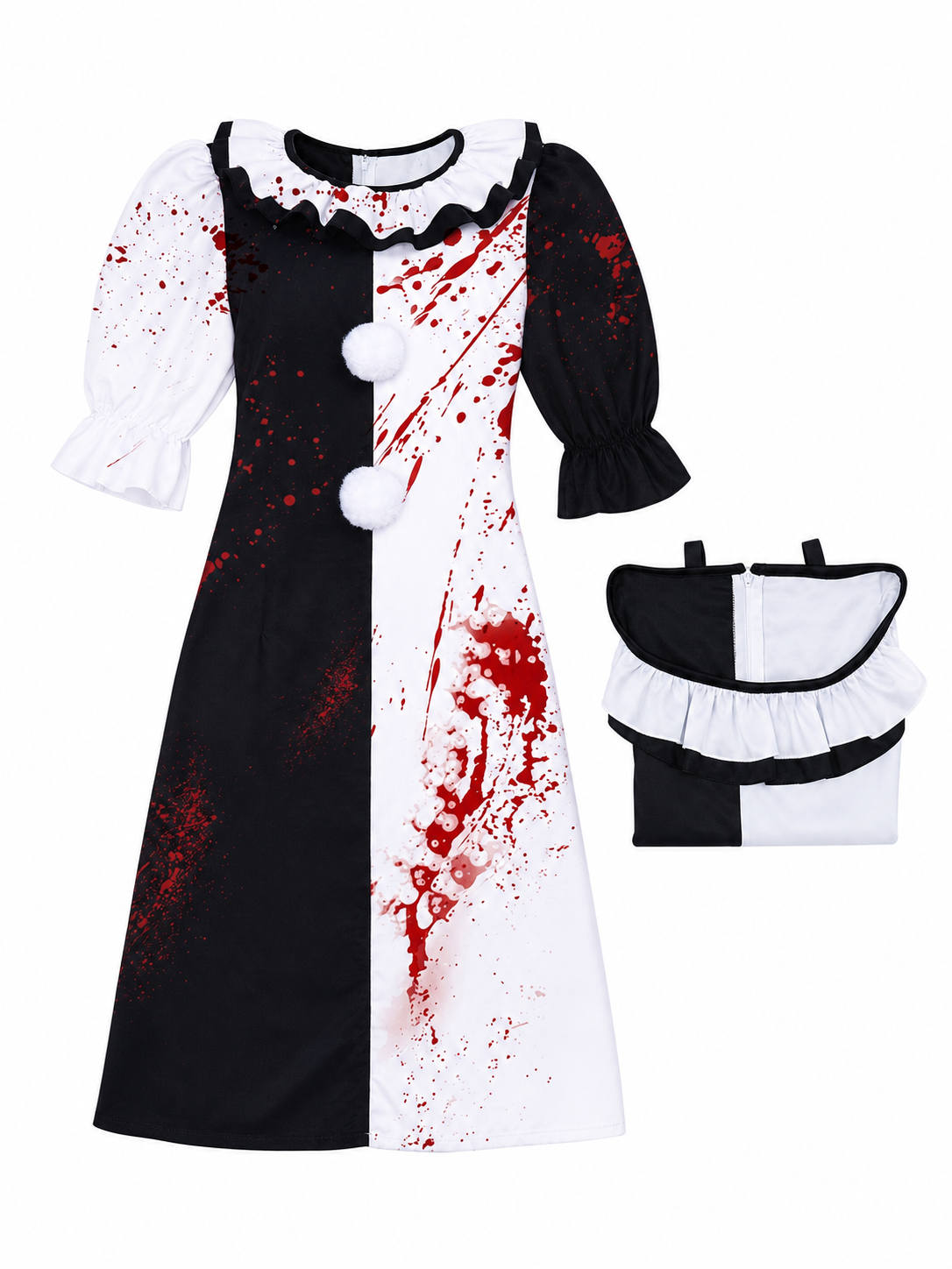 Clown Costume Dress for Halloween with Blood Print included items