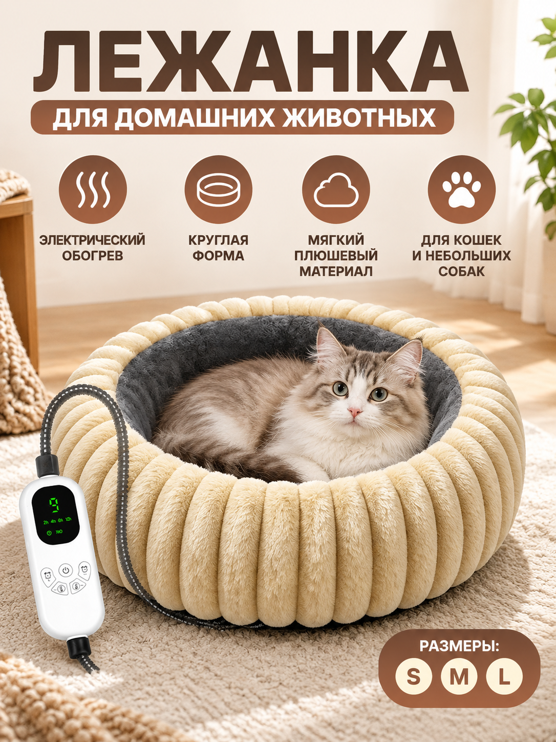 Soft Round Heated Pet Bed