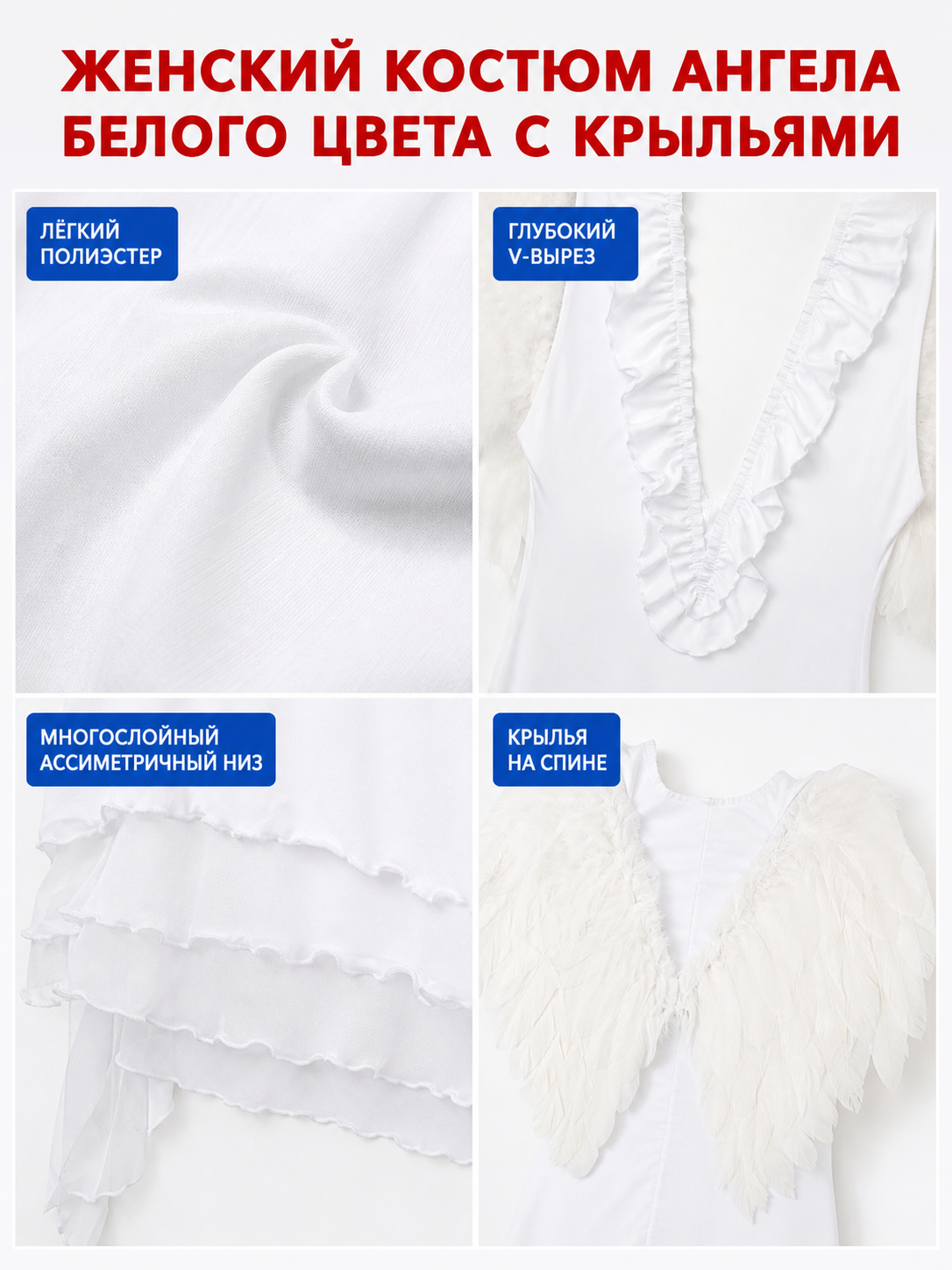Angel Costume with Wings, Ruffle Dress