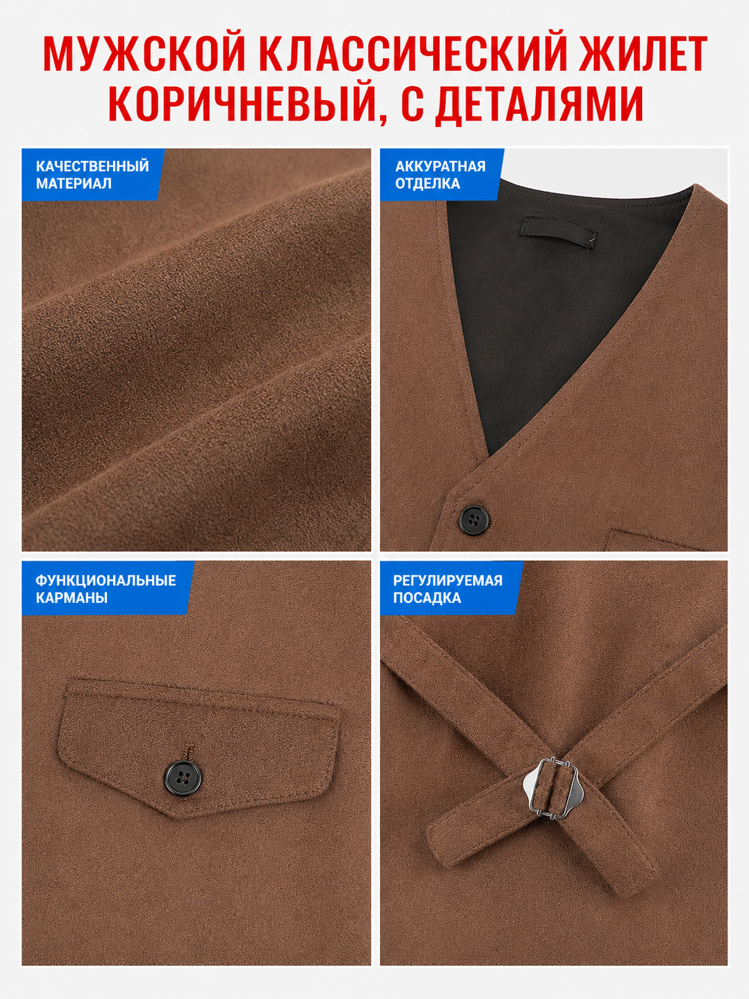 Brown vest with buttons, pockets, and lacing