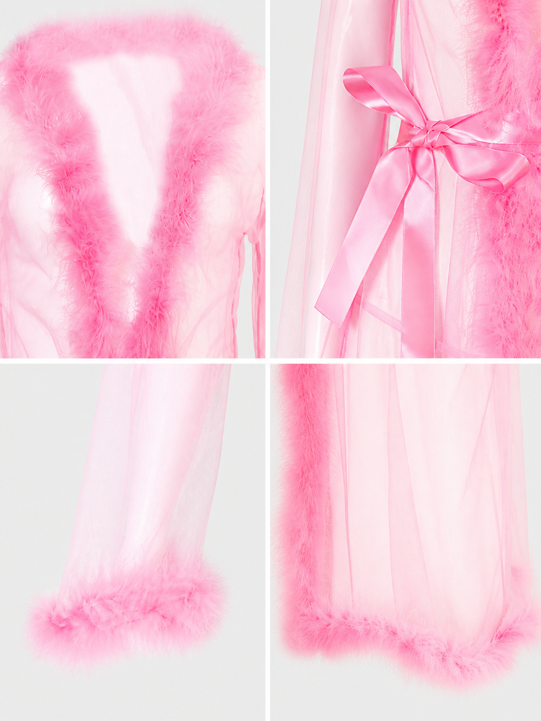 Long Sheer Robe with Red Trim detail view