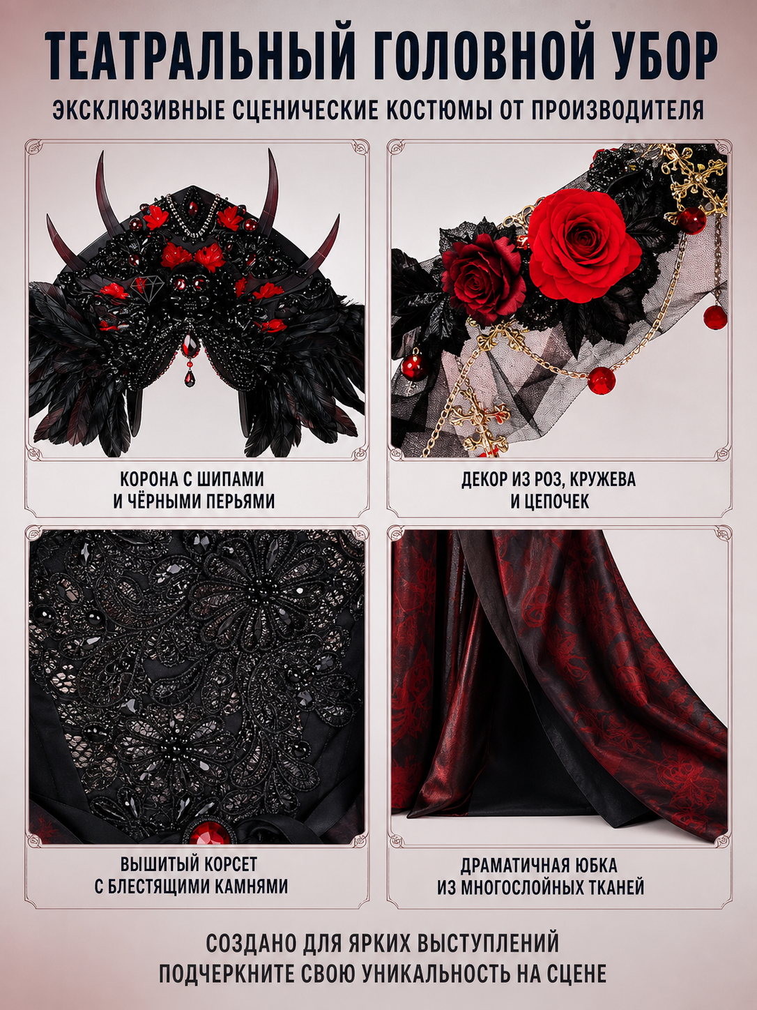 Demon Stage Costume with Horns and Cape detail view