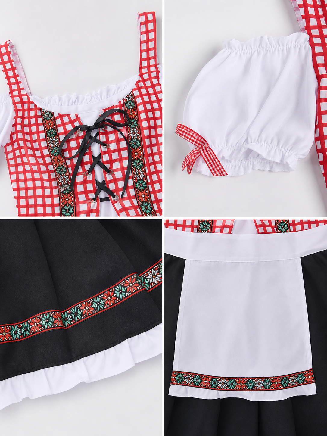 Folk-Style Dress with Apron and Full Skirt