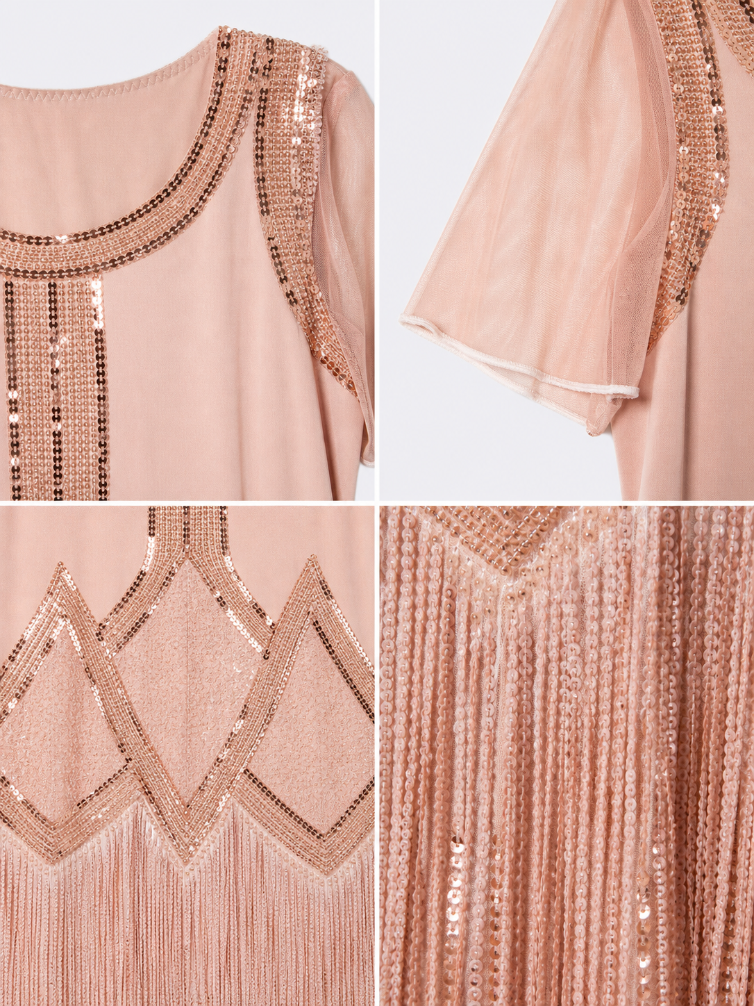 Gatsby-Style Evening Dress with Fringe and Sequins