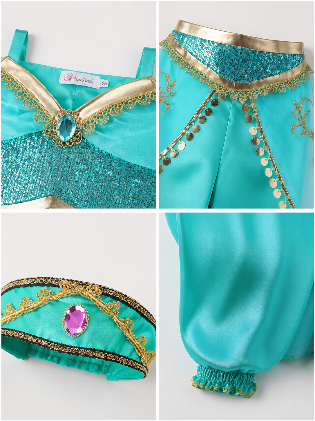 Turquoise Princess Costume for Halloween detail view