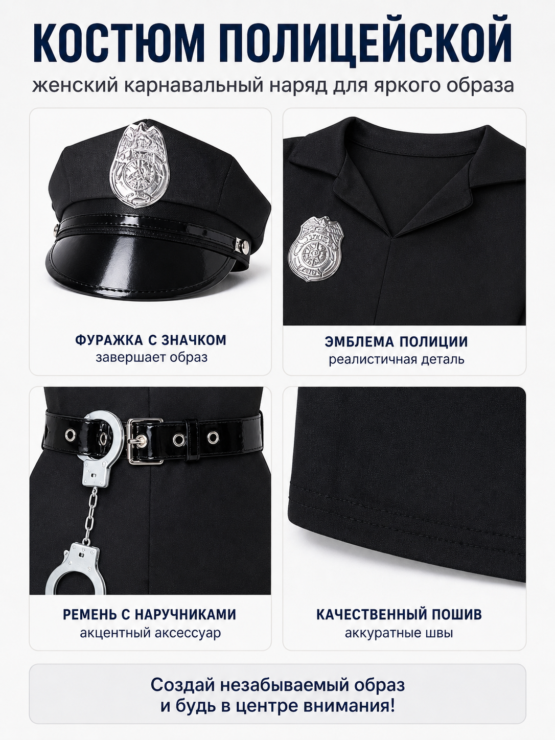Police Officer Costume with Accessories for Halloween detail view