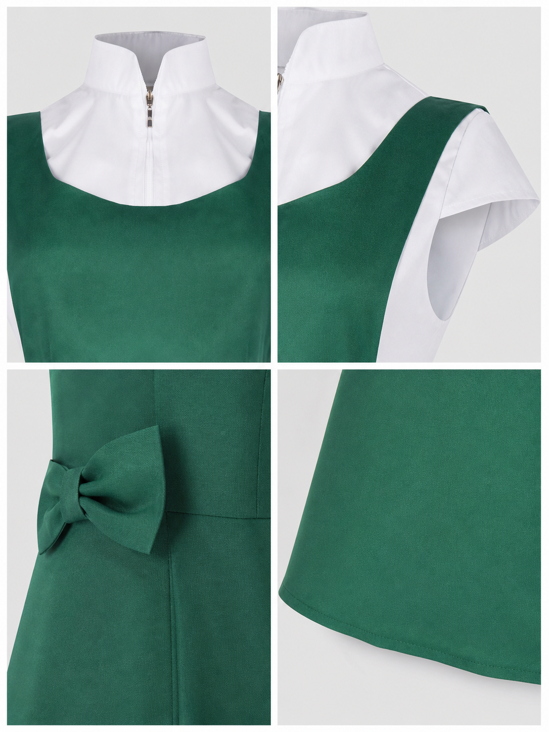 The green Kushina Uzumaki cosplay pinafore dress is designed in the recognizable style of the character from the anime Naruto: Shippuden. The design is a green pinafore dress with a square neckline, wide straps, and open pockets on the side