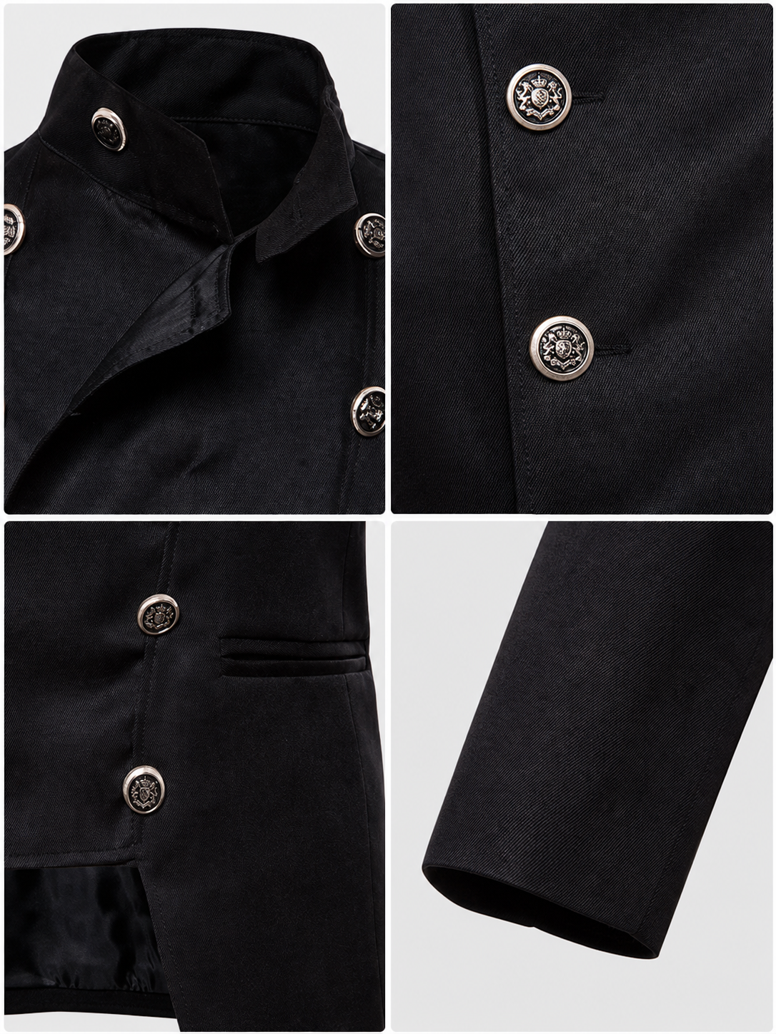 Black jacket with an asymmetrical double-breasted placket