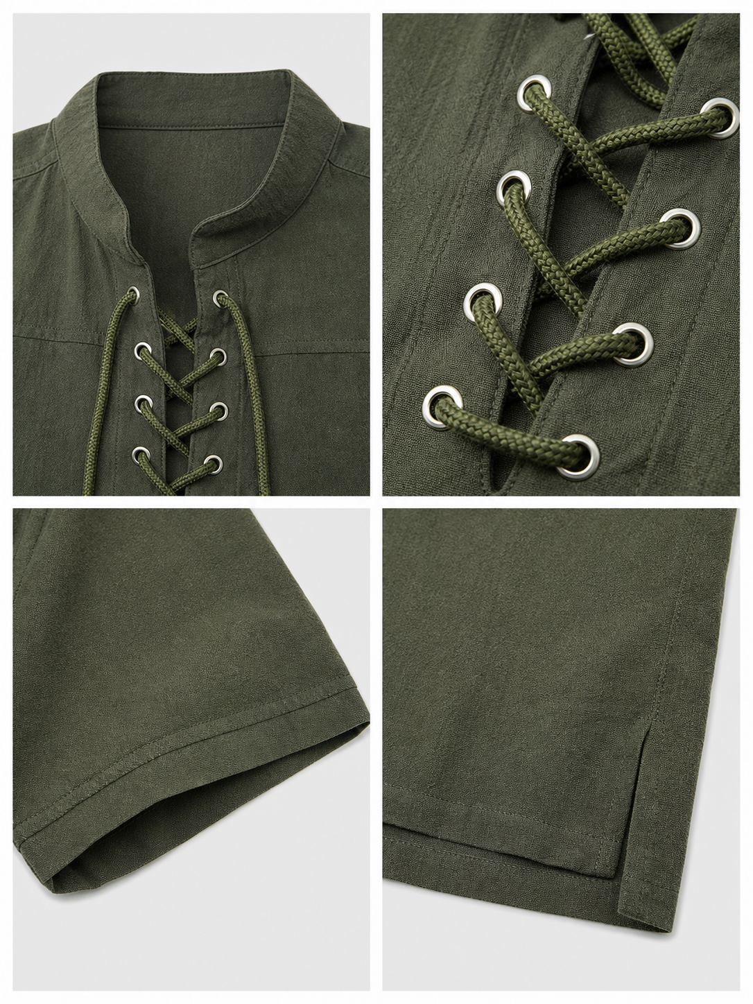 Green Short-Sleeve Lace-Up Shirt