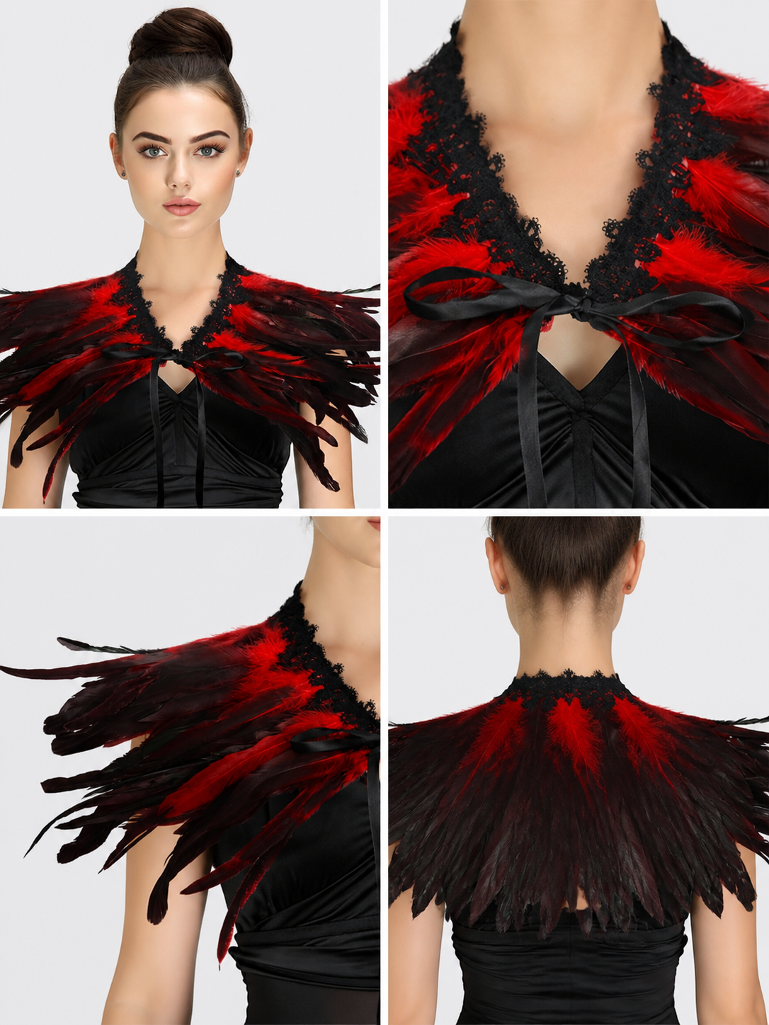 Halloween Red Feather Capelet Carnival Accessory detail view 2
