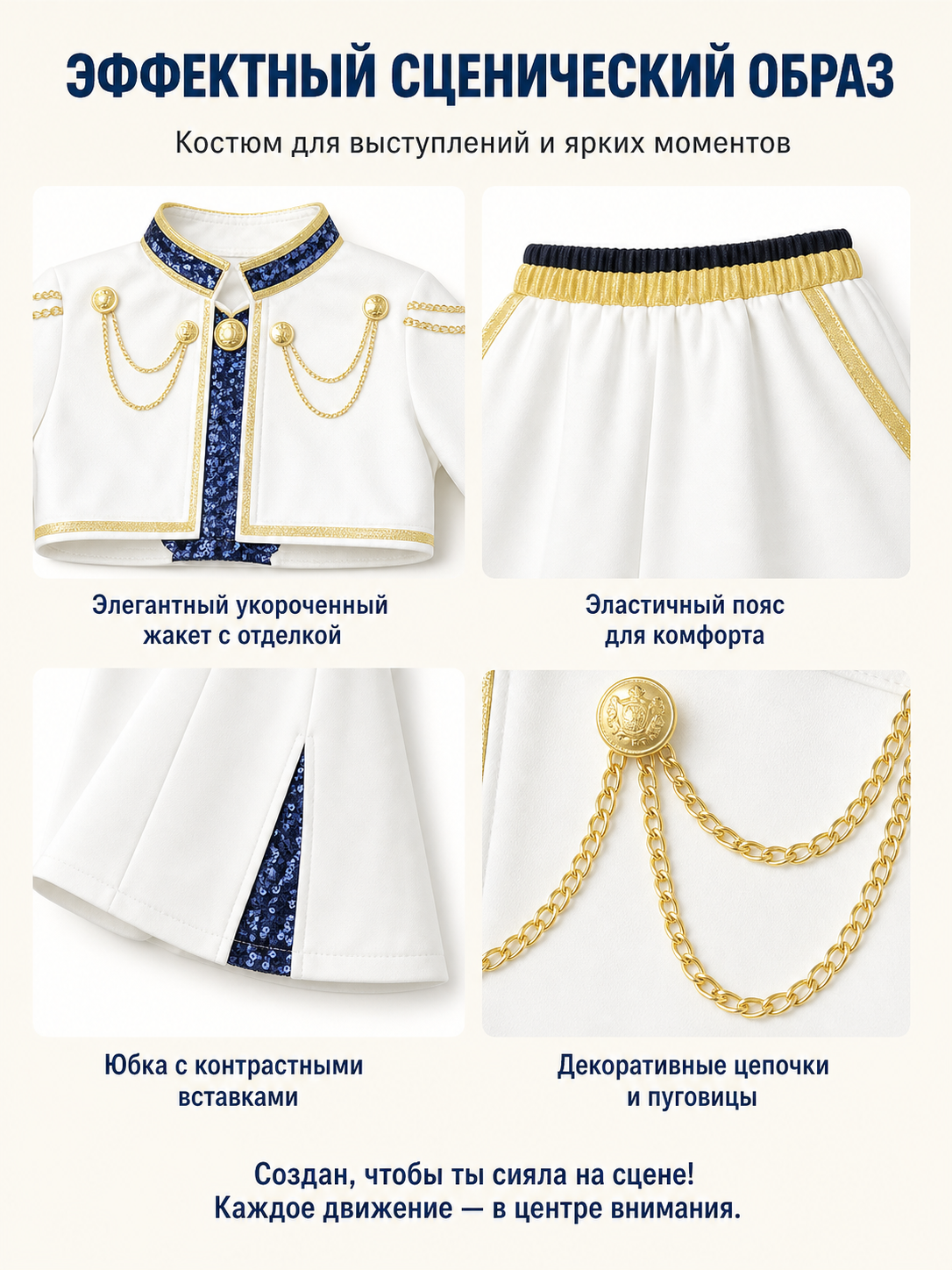 Children's Stage Costume with Gold Trim detail view