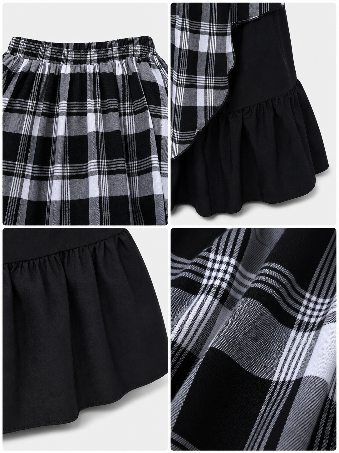 Layered Plaid Skirt with Asymmetrical Draping