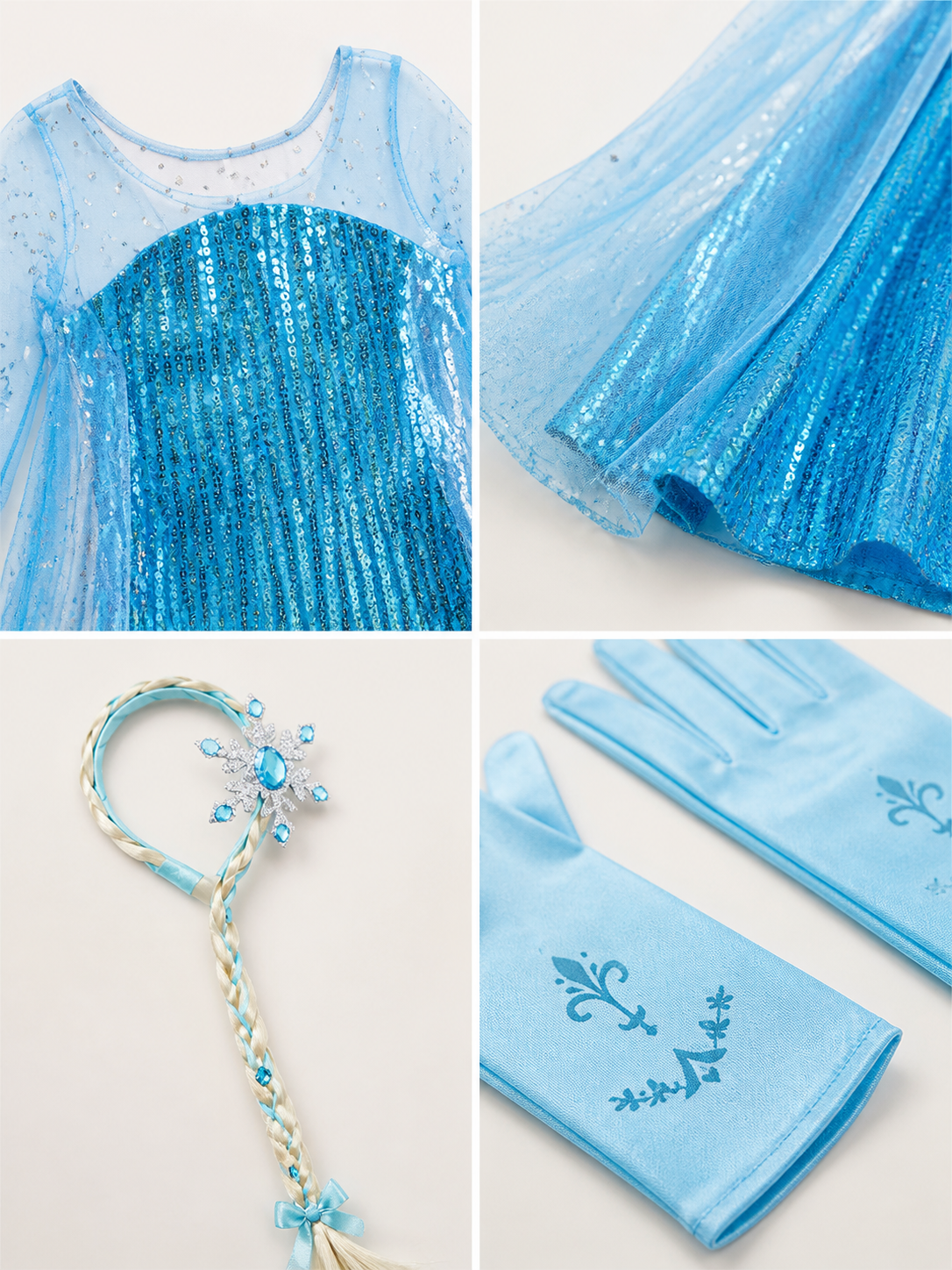 Snow Queen Carnival Costume with Sequins and Train detail view