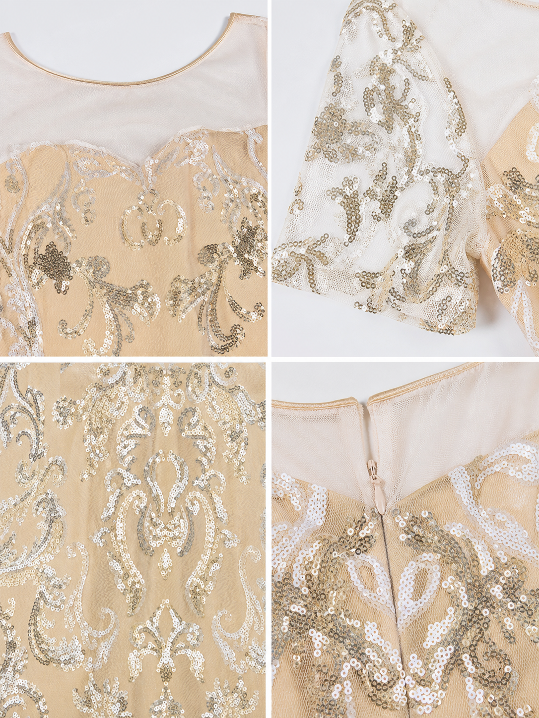 Long Evening Dress with Sequins and Pattern