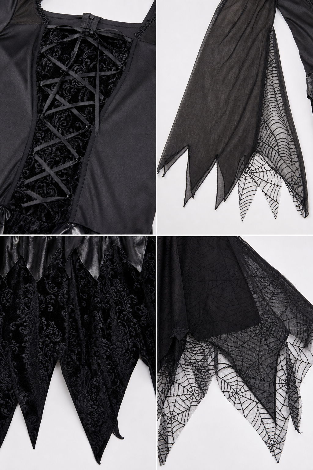 Black Angel Costume with Wings and Headband detail view