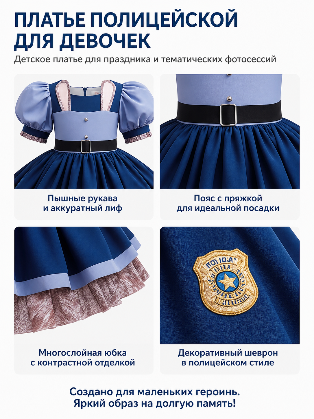 Police Officer Dress with Full Skirt and Badge detail view