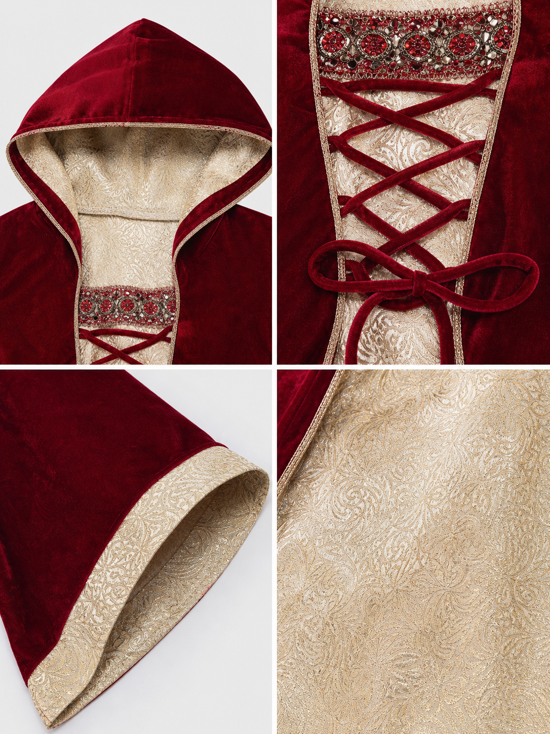 Red Carnival Dress with Hood and Lacing