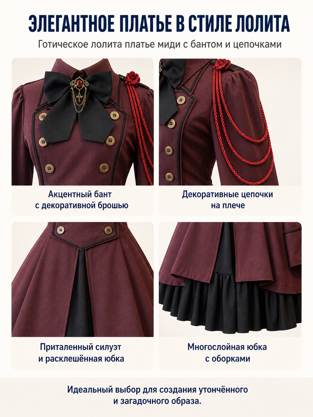 Gothic Long-Sleeve Dress with Double Rows of Buttons