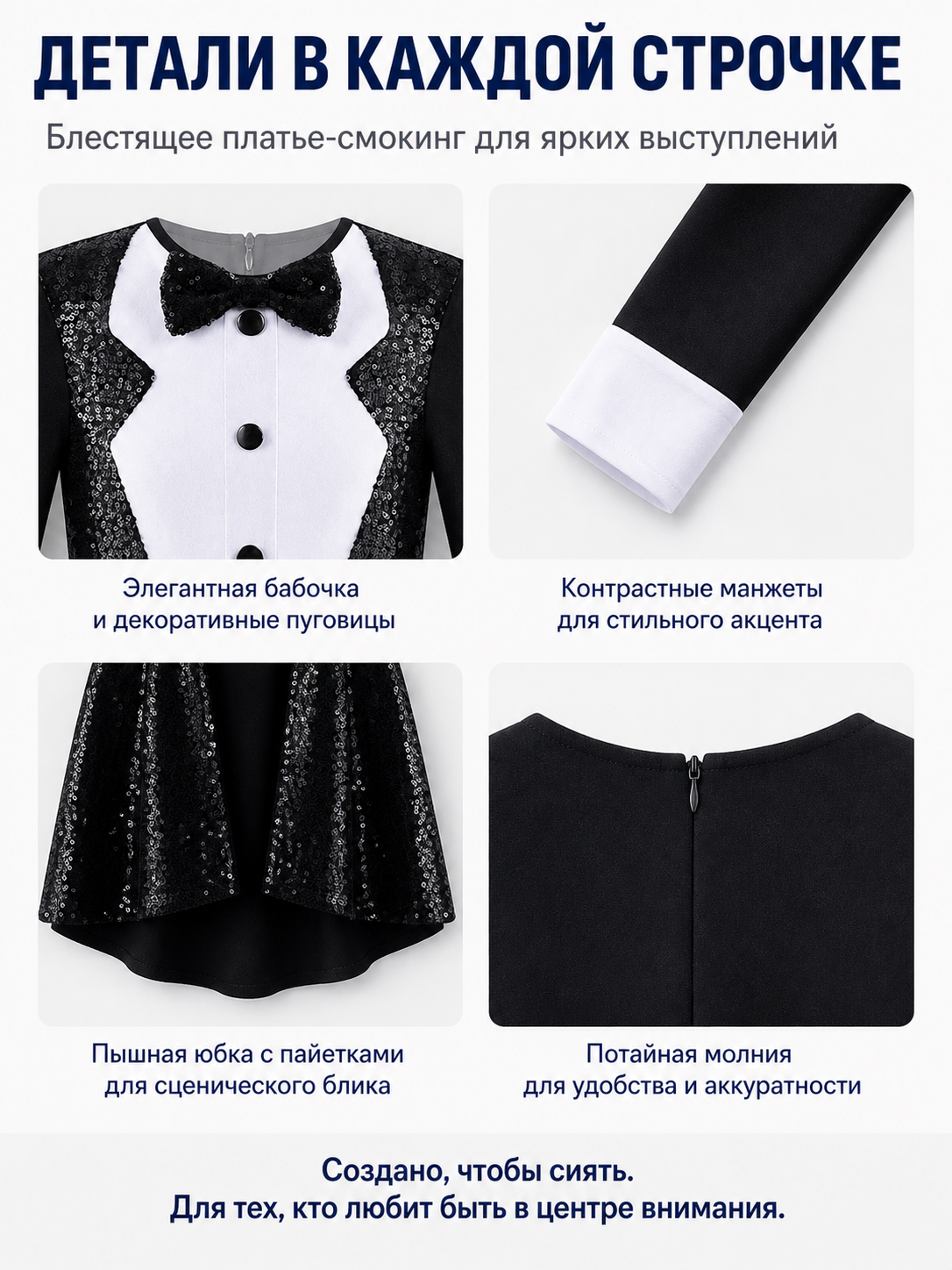 Sequin and Bow Tuxedo-Style Dress detail view