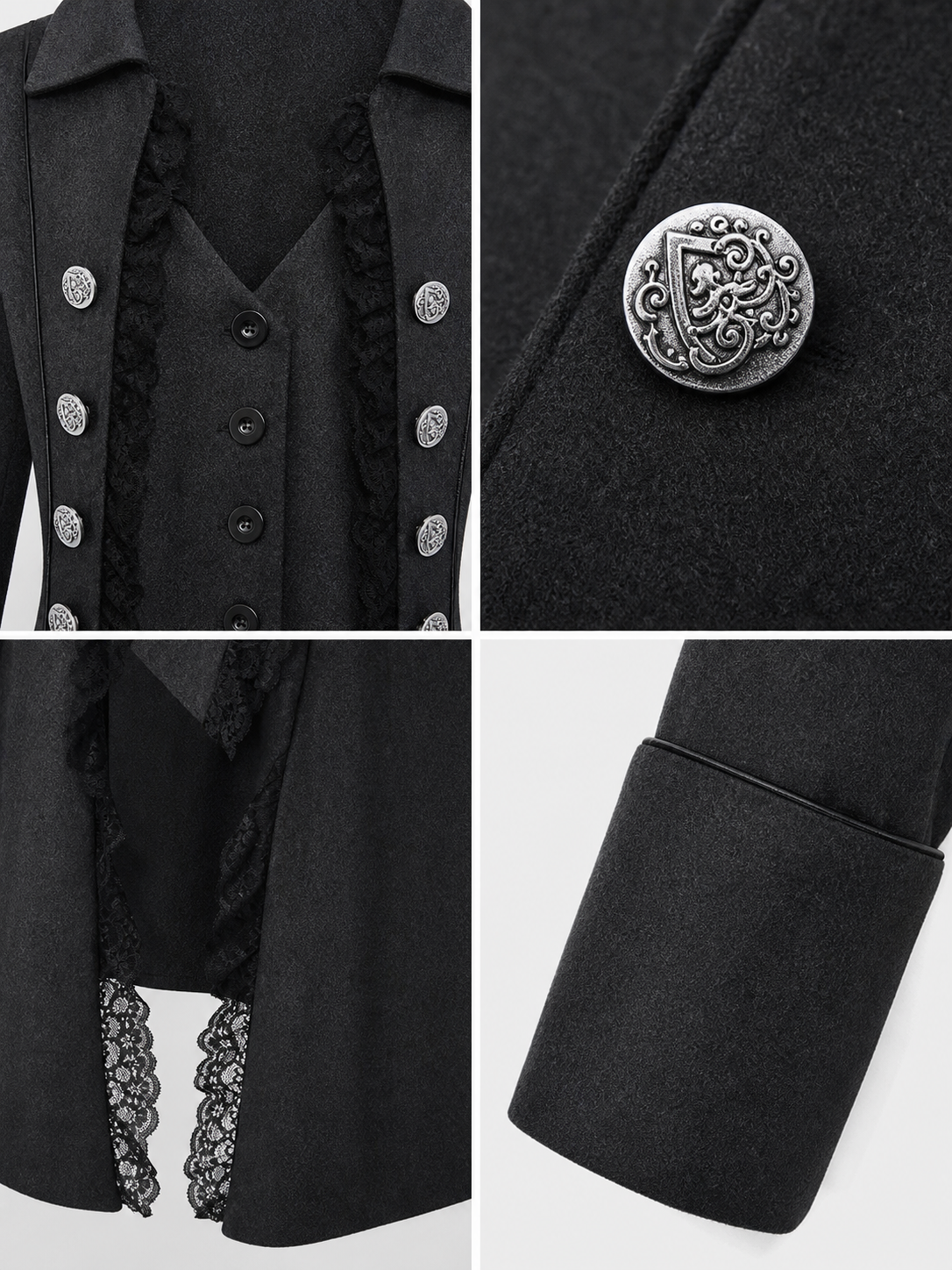 Gothic Long Frock Coat with High Collar