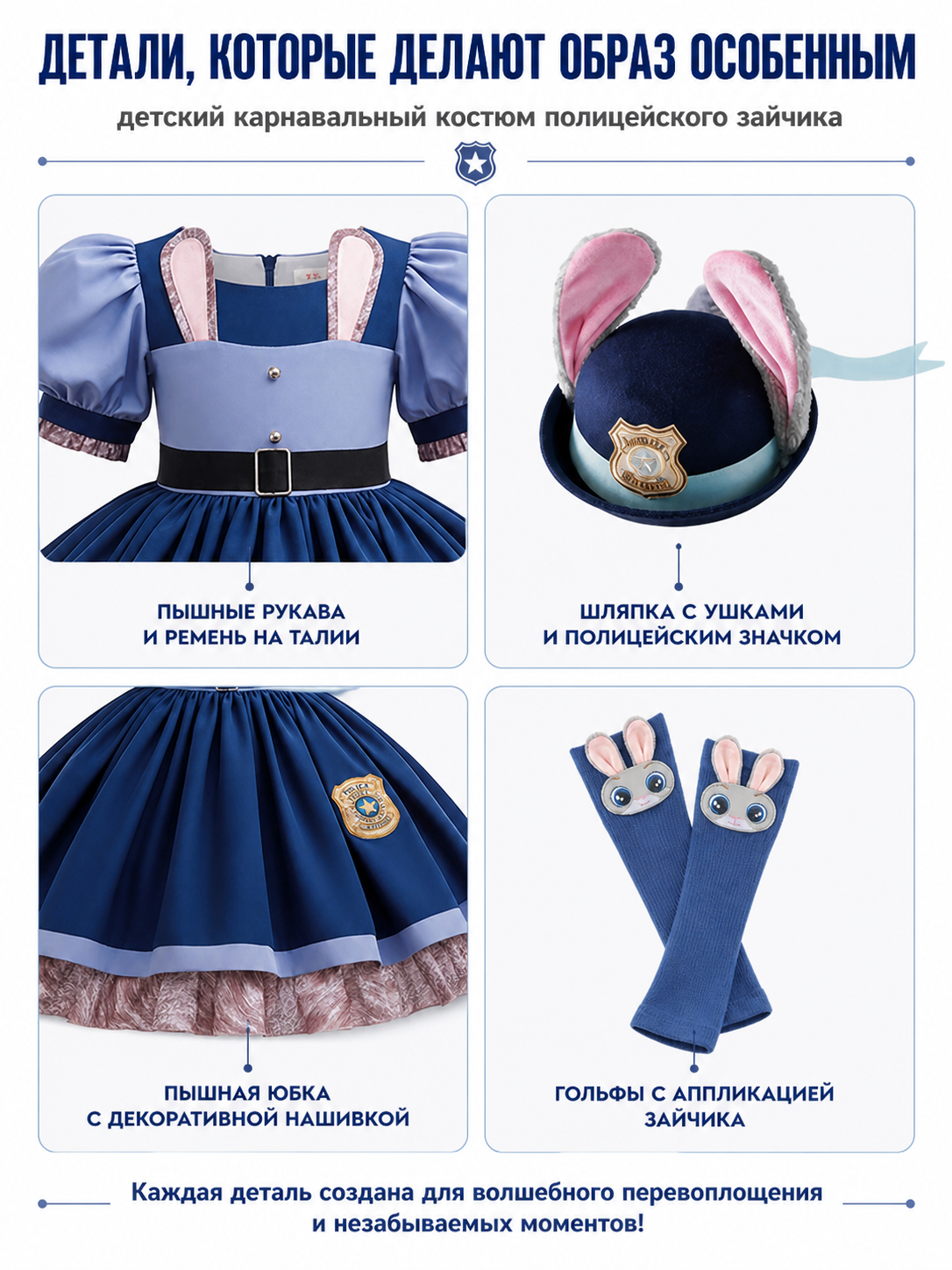 Judy Hopps Kids’ Police Officer Rabbit Costume detail view
