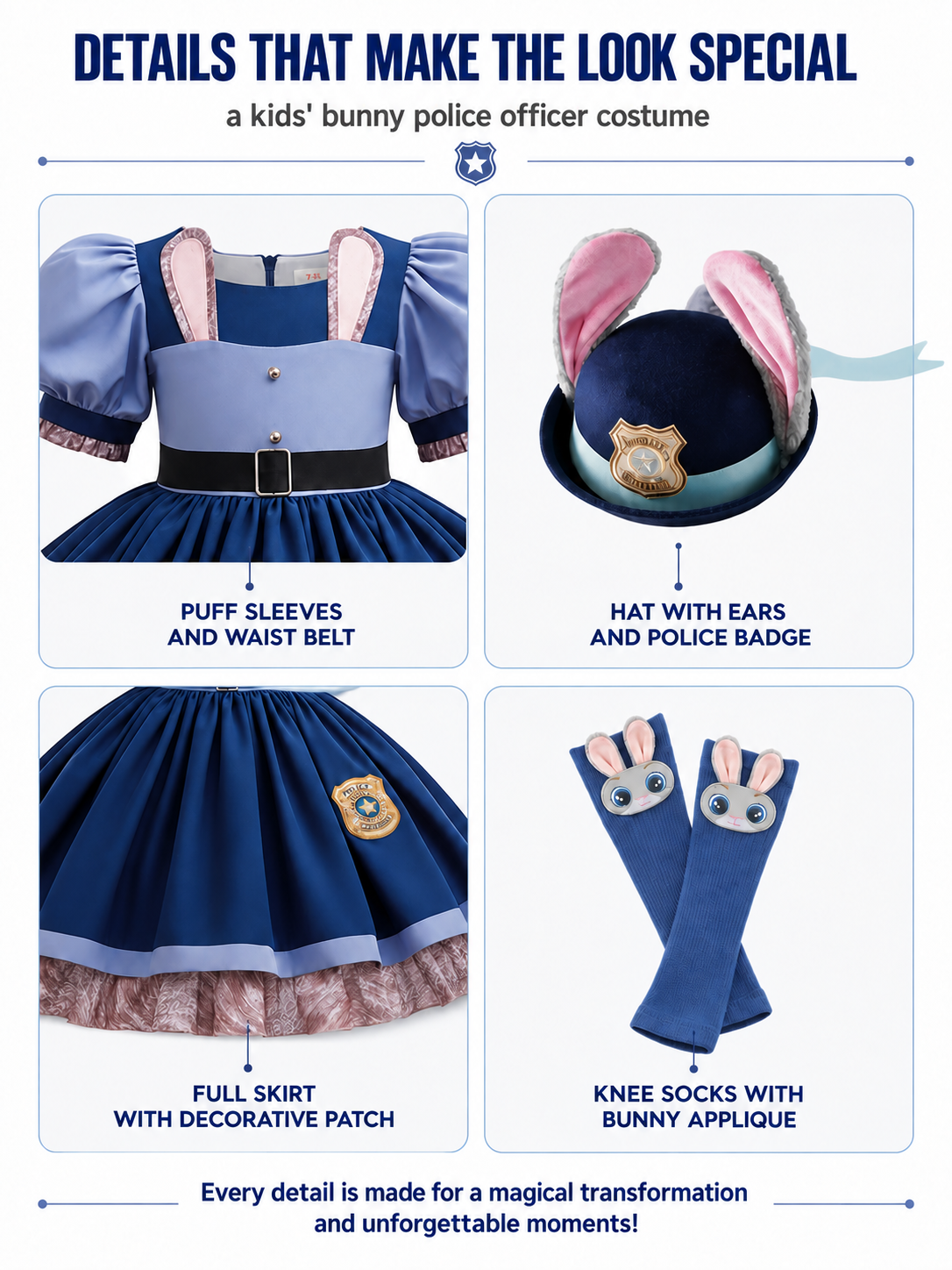 Judy Hopps Kids’ Police Officer Rabbit Costume detail view