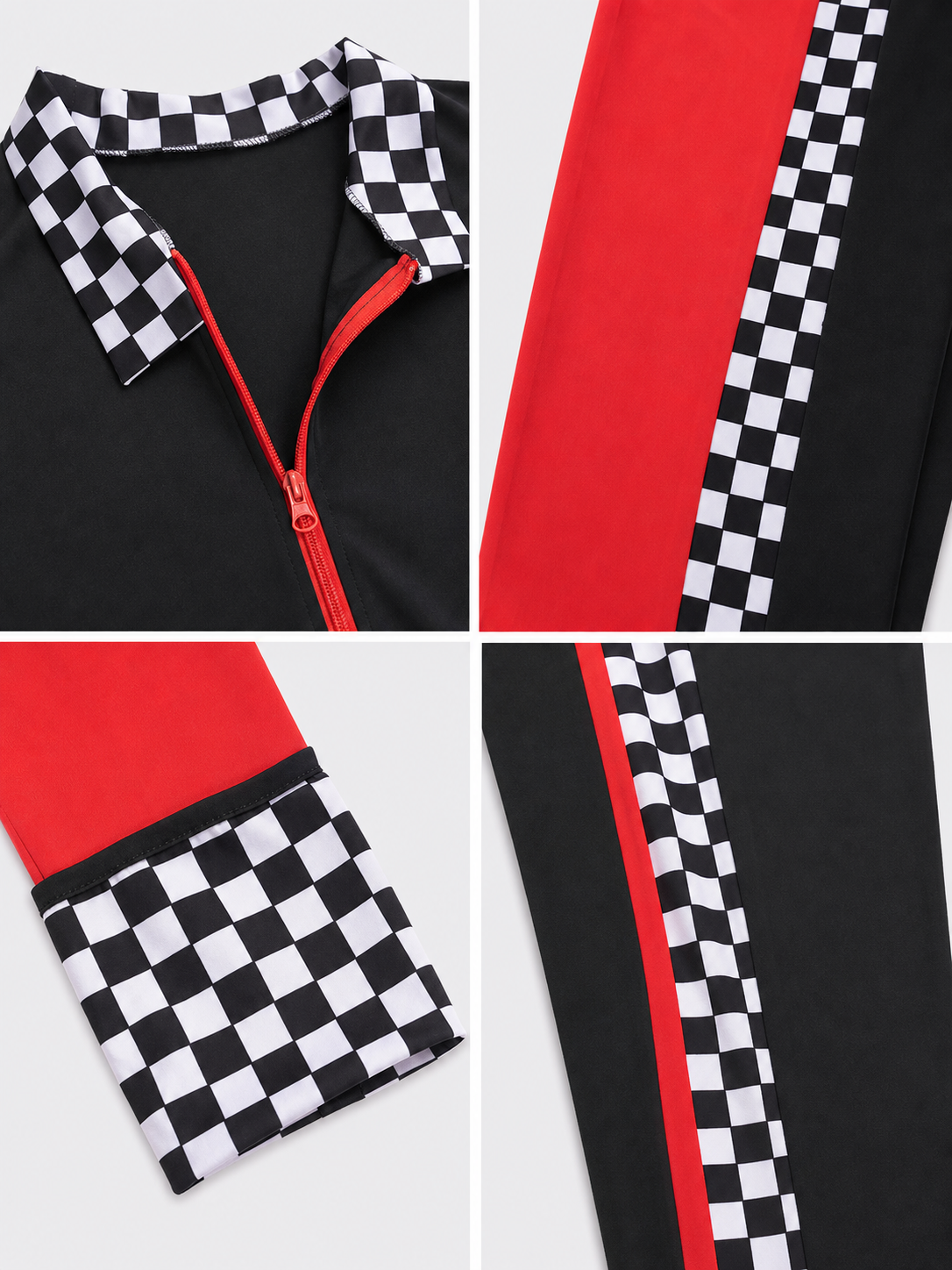 Racing-Style Jumpsuit with Checkered Inserts detail view