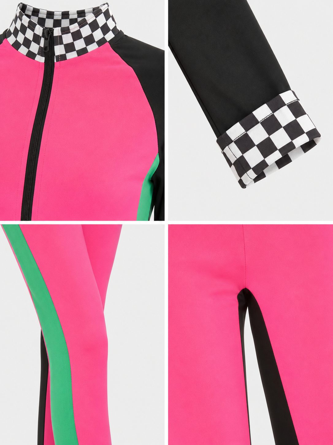 Professional Jumpsuit with a Checkered Collar detail view