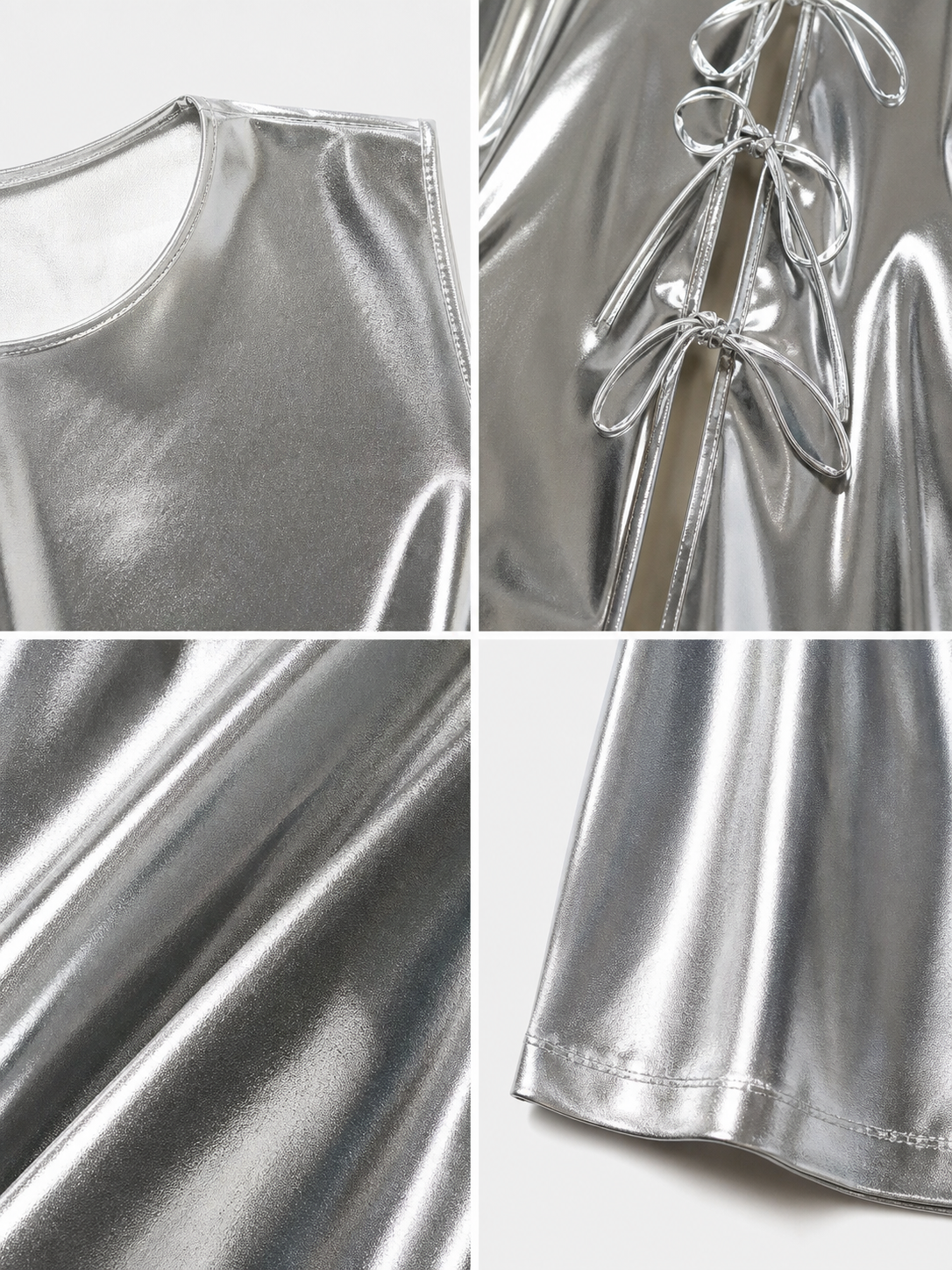 Silver Dress with Lace-Up Back detail view