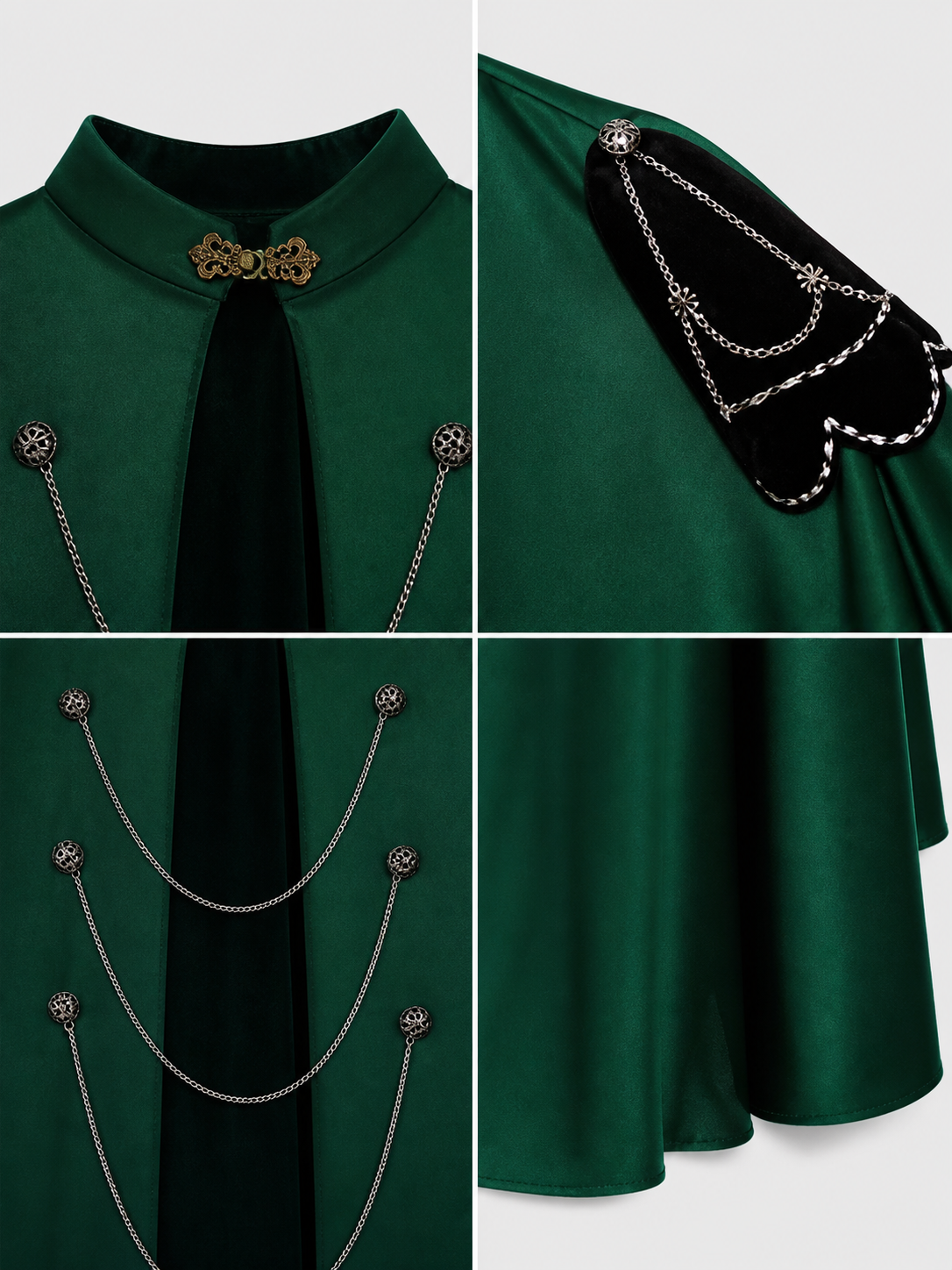 Medieval Gothic Cape Cloak, 1-Piece Sleeveless Stand Collar Front-Open Draped Costume With Metal Chain Details For Cosplay Role Play