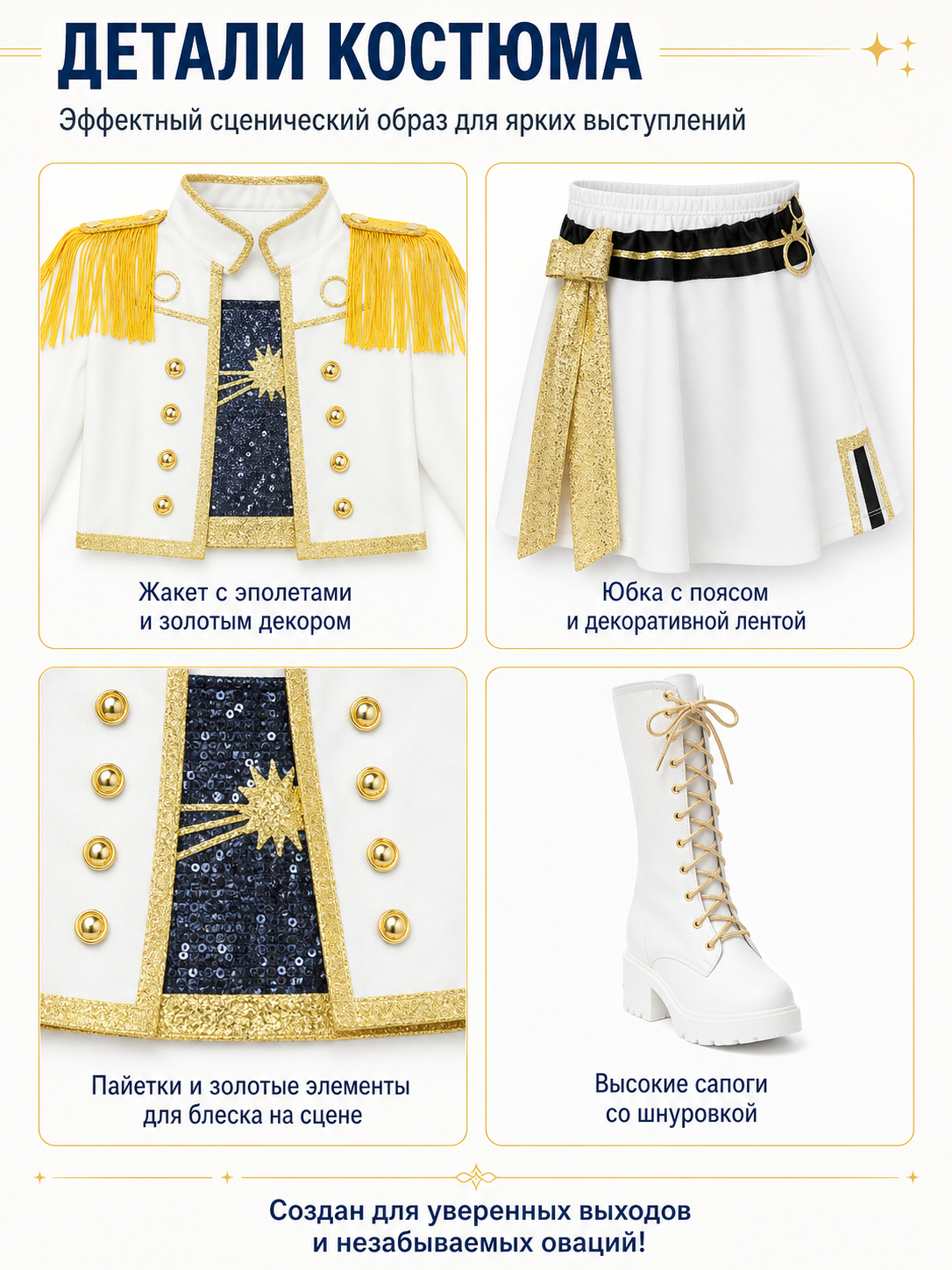 Children's White Costume with Gold Embellishments for Halloween detail view