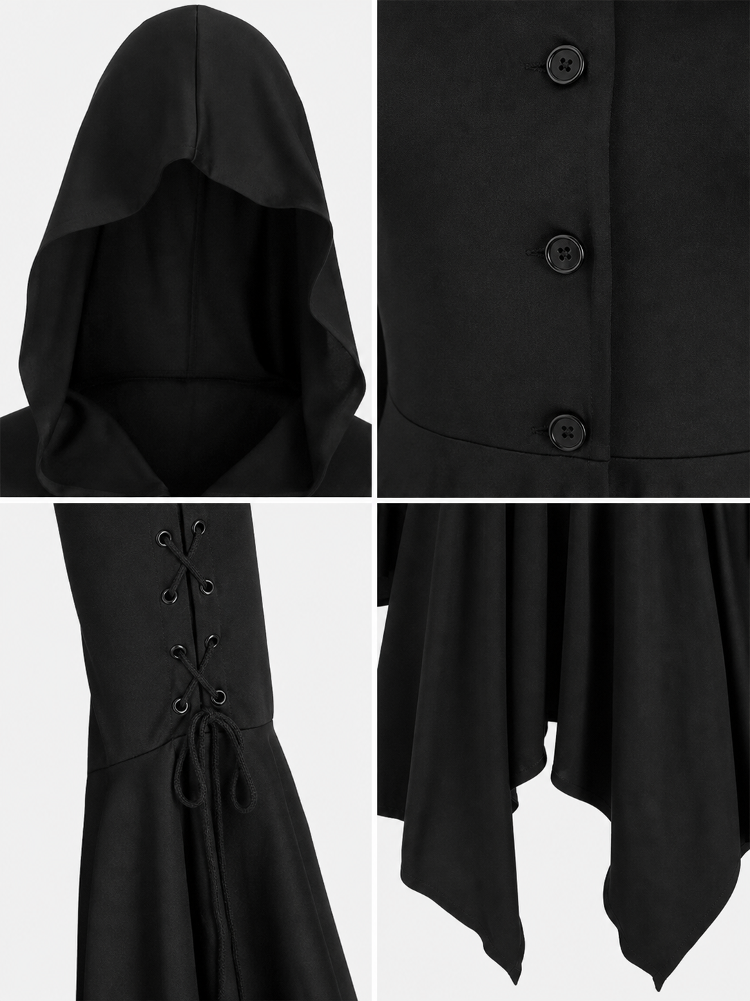 Gothic Hooded Dress with an Asymmetrical Hem