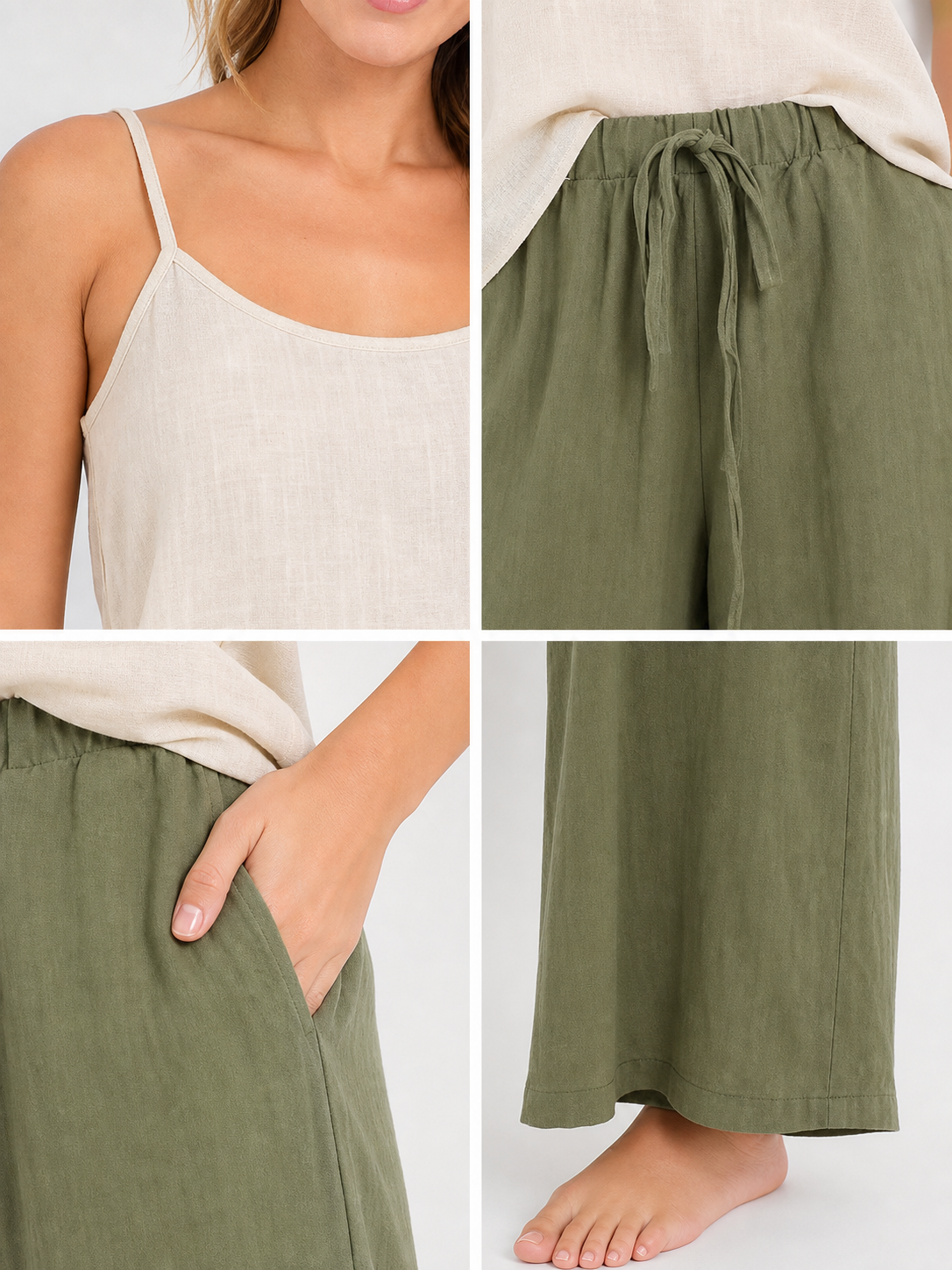 Olive green wide-leg drawstring pants product view 22
