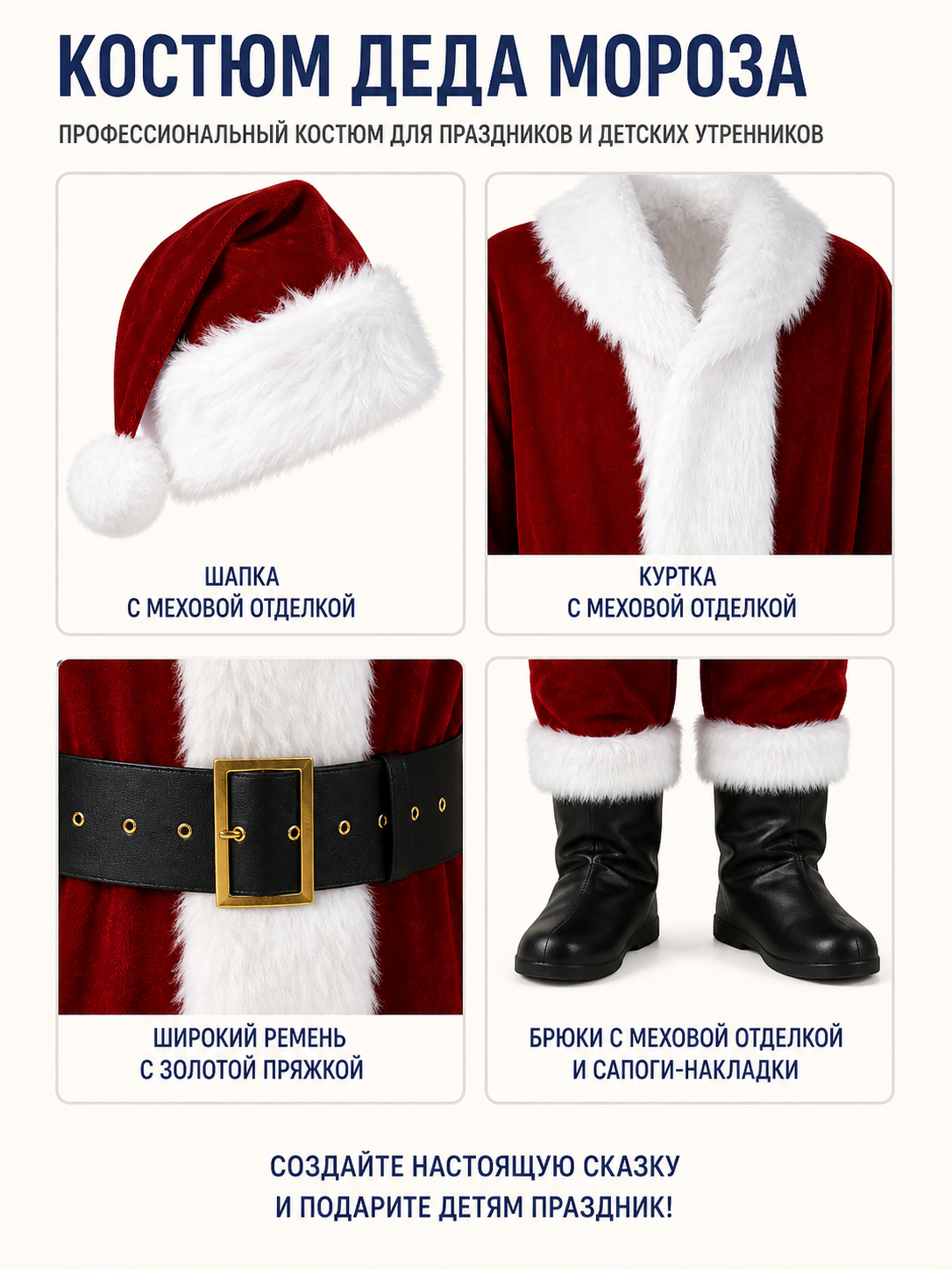 Red Ded Moroz Costume with Fur-Trimmed Details