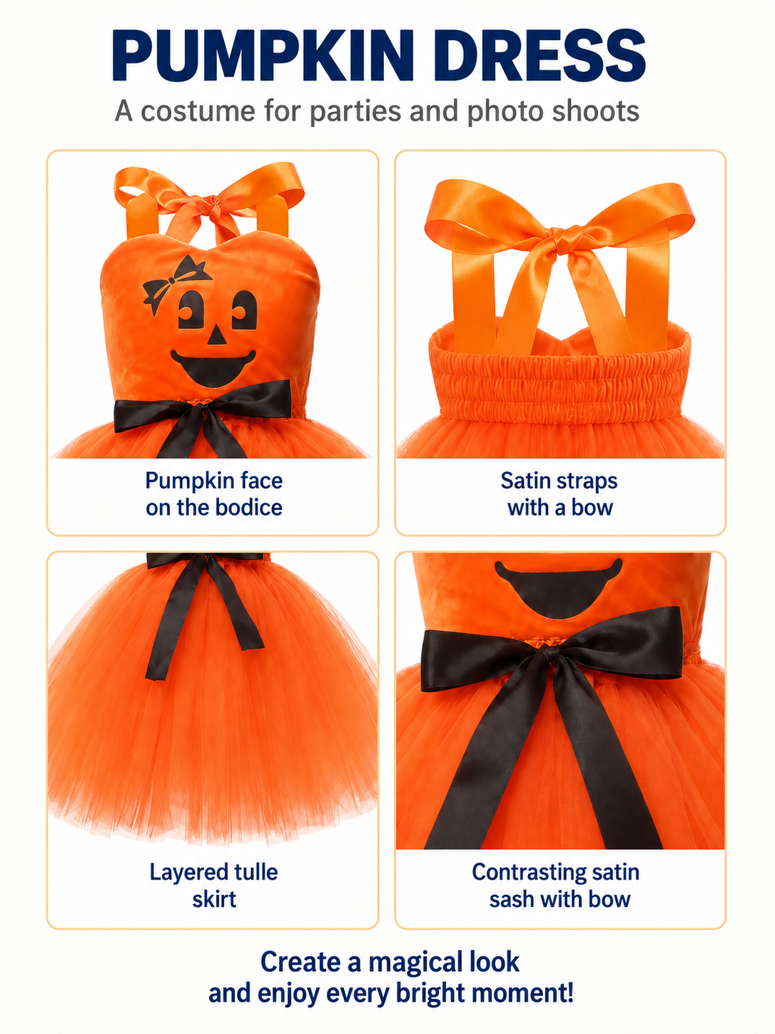 Halloween Pumpkin Costume Dress with Full Skirt detail view