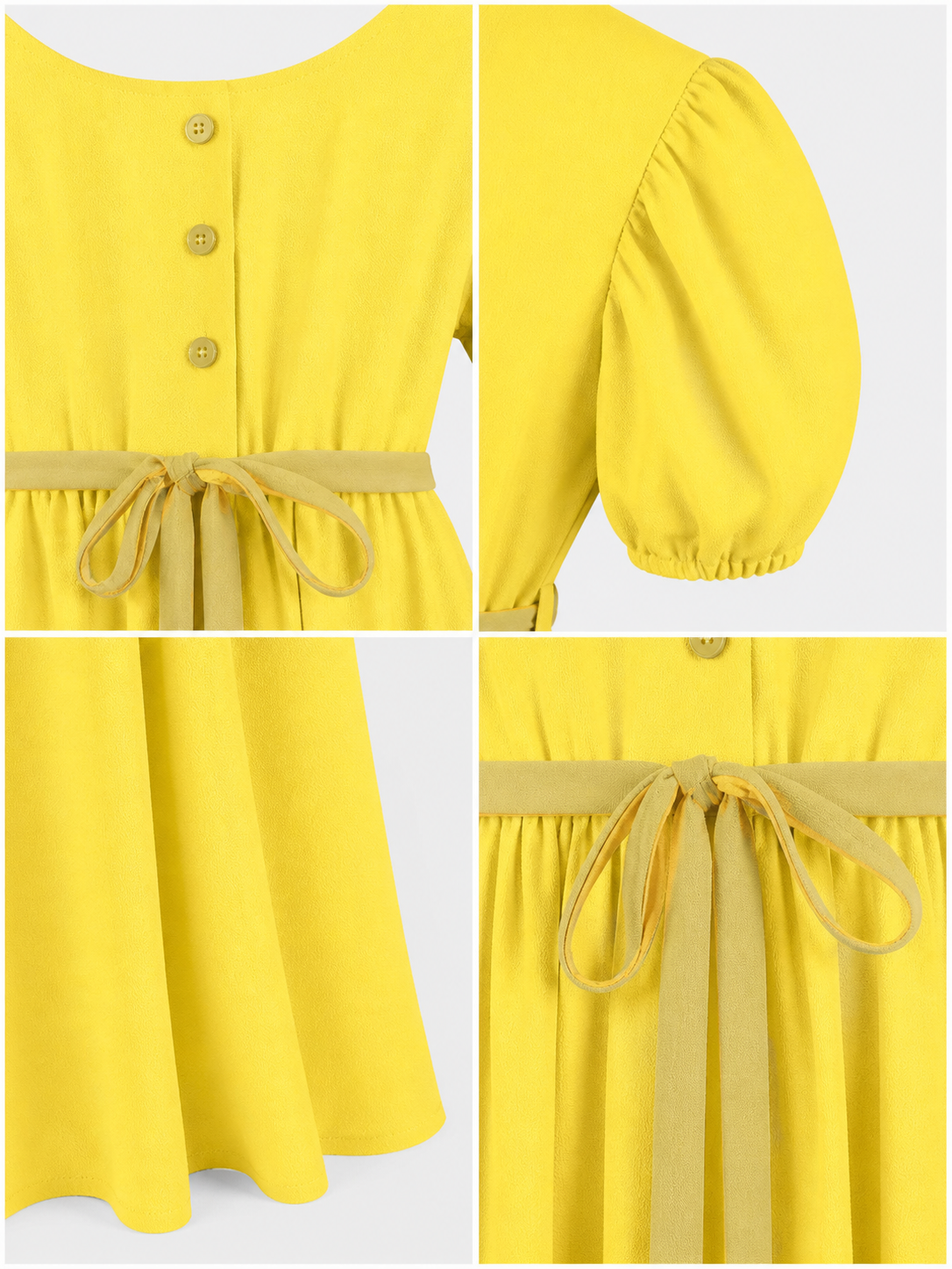Yellow Dress with Buttons and a Drawstring Waist