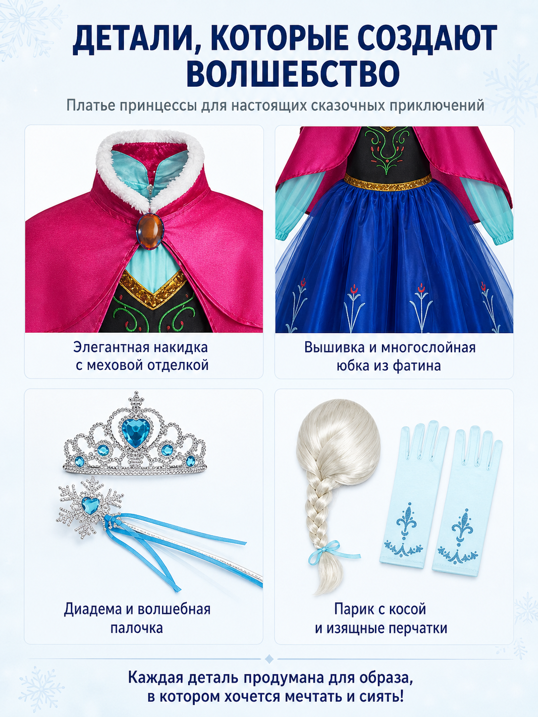 Children’s Carnival Costume with Dress, Crown, and Cape detail view